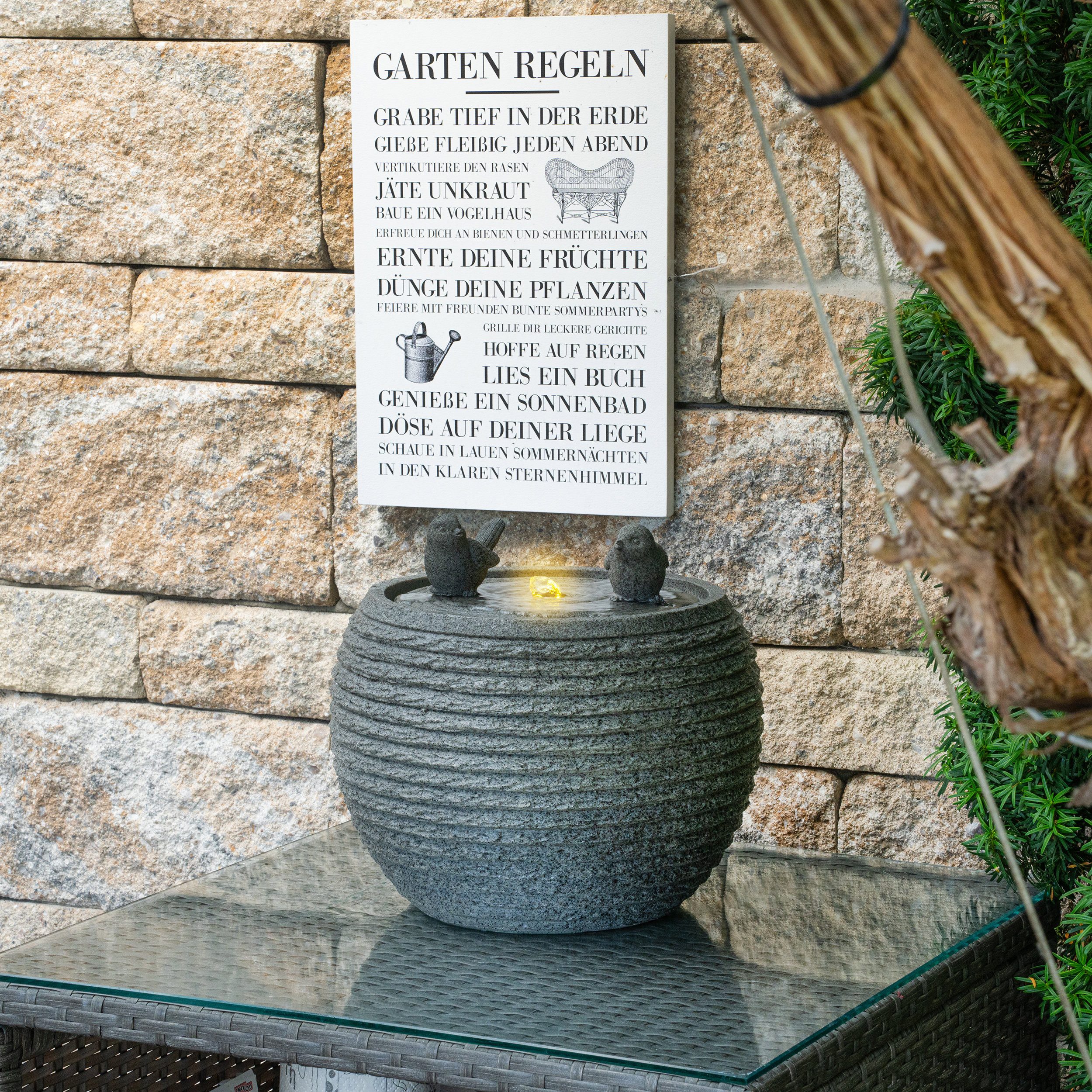 esotec Gartenbrunnen Solarbrunnen Vogelpaar 33x24cm Timer+LED+Akku+USB+2 Lichtfarben 101370, (Komplettset)