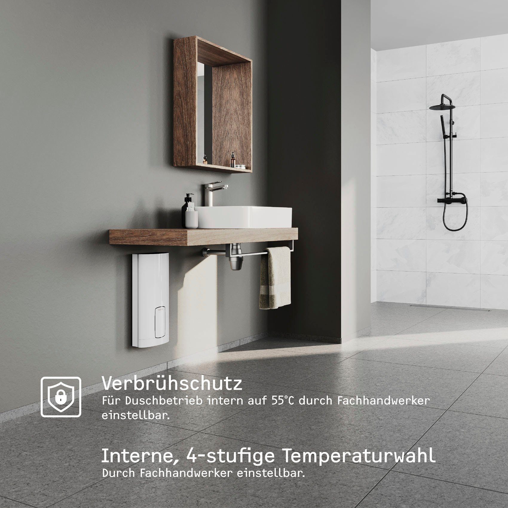 STIEBEL ELTRON Komfort-Durchlauferhitzer HDB-E 18/21/24 Trend, elektronisch, min. 20 °C, max. 60 °C, 2i Technologie für nahezu konstante Warmwassertemperatur