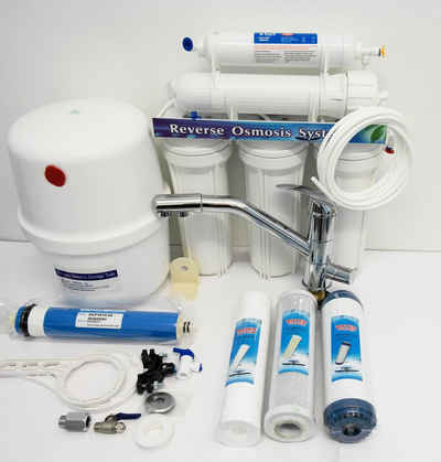 YESET Filterkartuschen-Reinigungsgerät 5 Stufen System Umkehrosmose Anlage Wasserfilter 3 Wege Wasserhahn, Set, 5-Stufen