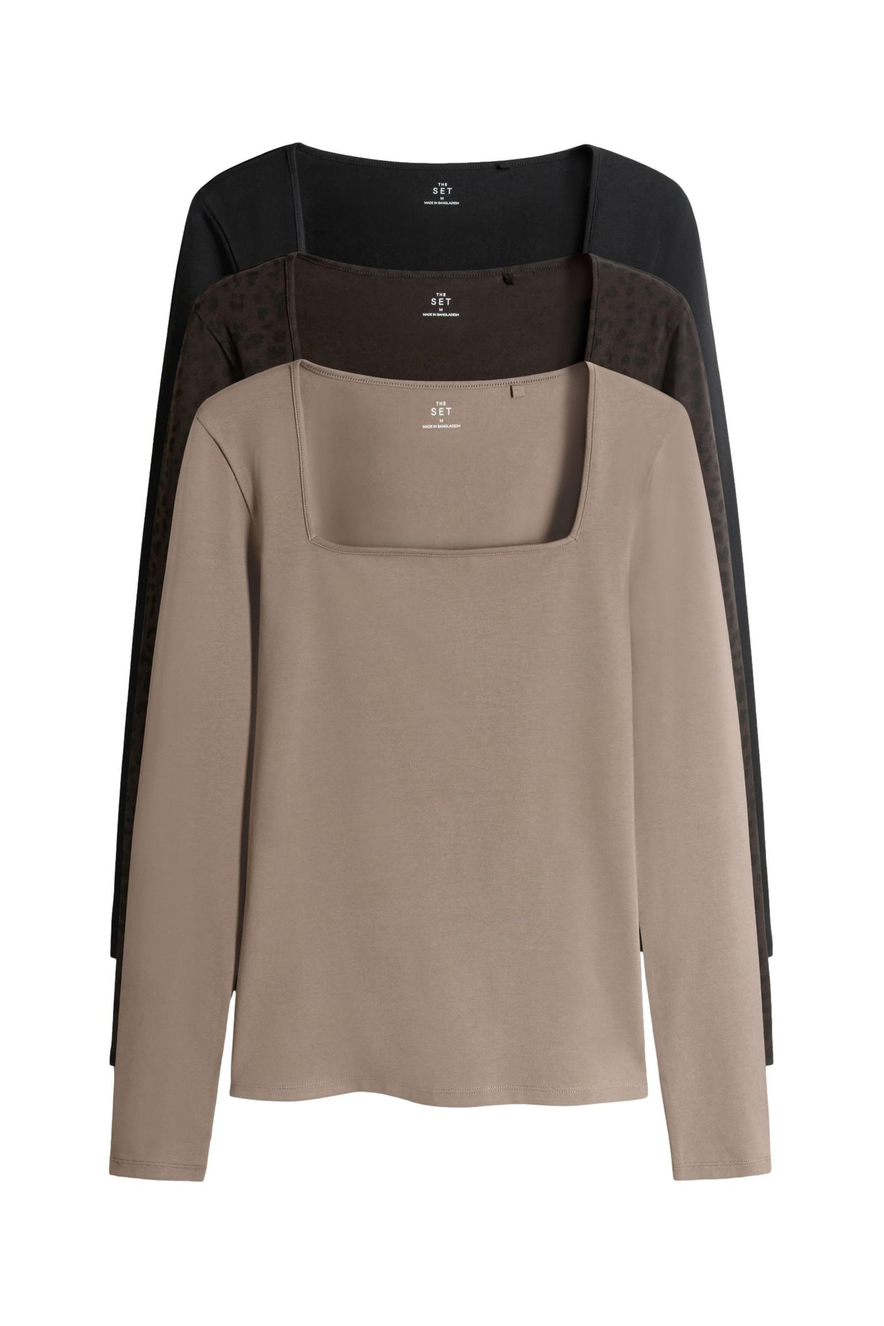 The Set Langarmshirt 3 x The Set Langarmshirts mit eckigem Ausschnitt (3-tl günstig online kaufen