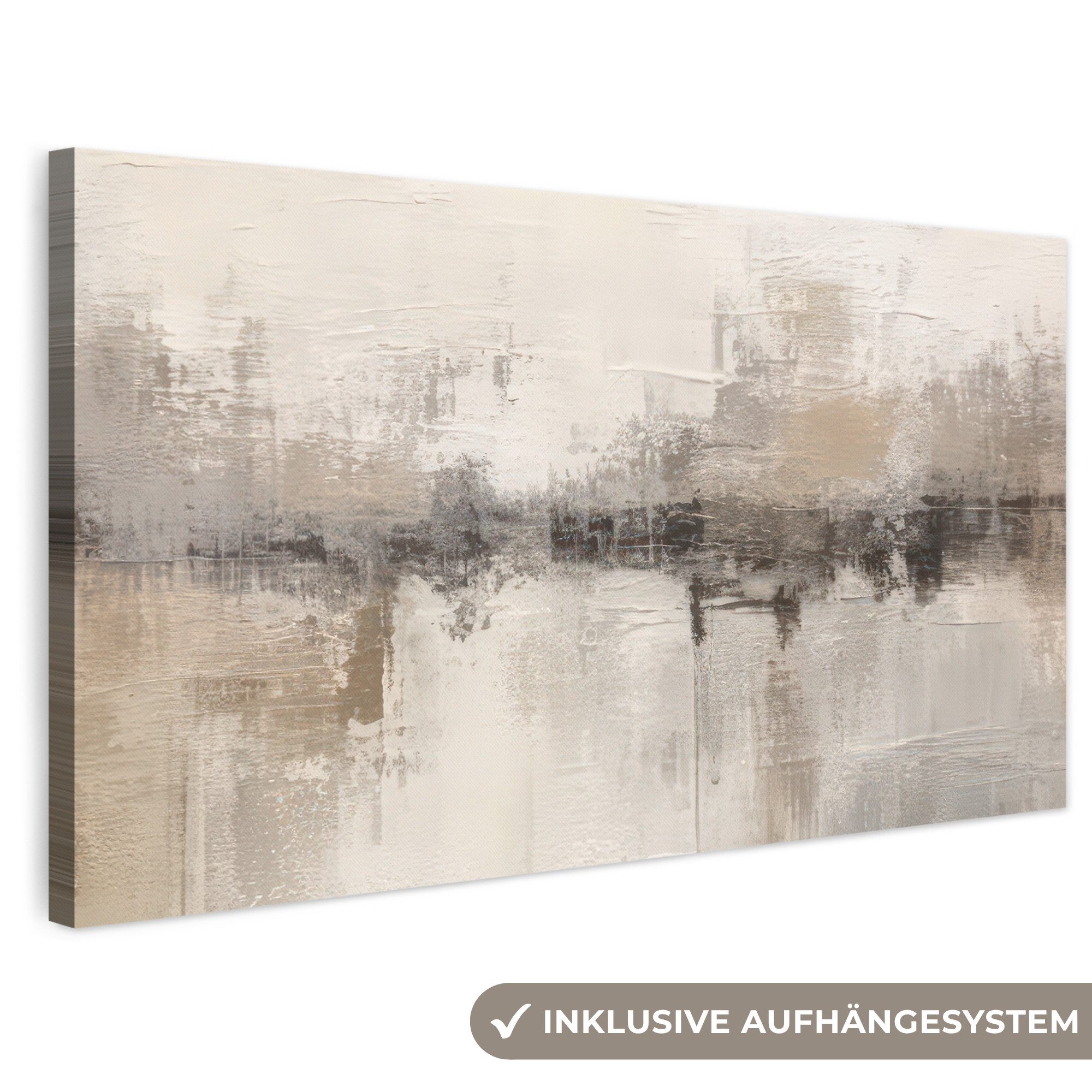 OneMillionCanvasses® Leinwandbild Panorama Moderne Kunst - Abstrakt - Beige, Fotodruck (1 St), Leinwandbilder XXL Wohnzimmer, Deko Aesthetic 160x80 cm