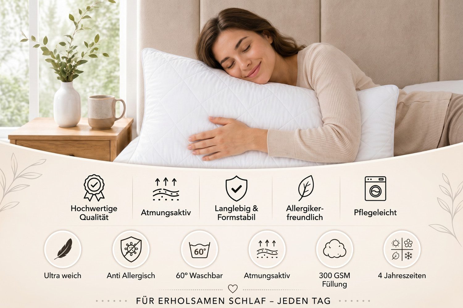 Pointhome Kopfkissen Schlafkissen, Kissen, Microfaserkissen, Seitenschläferkissen, Kapitone-Steppung & formstabile Hohlfaserfüllung, Seitenschläfer, Rückenschläfe