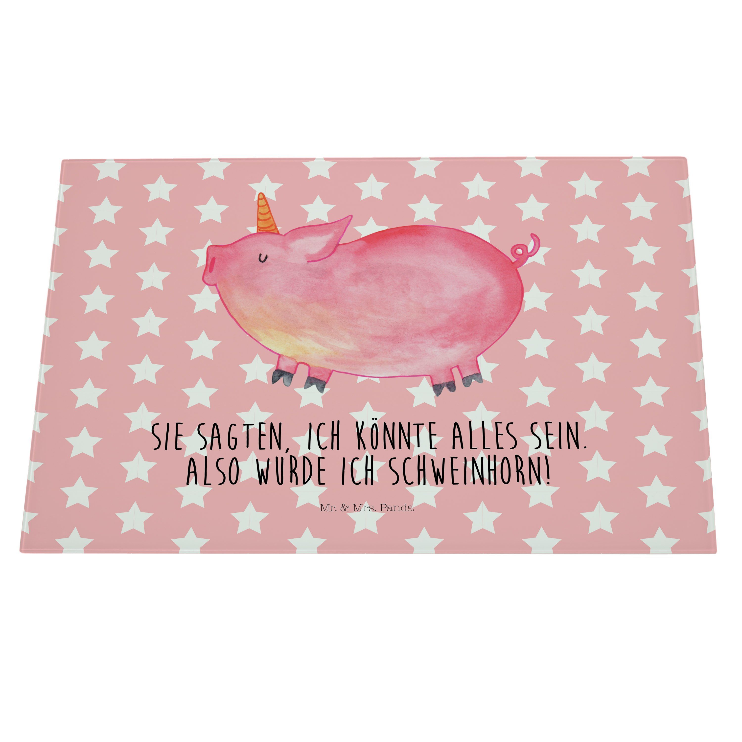 Mr. & Mrs. Panda (1-St) Schweinhorn Servierbrett Einhorn Unicorn, - Pastell Einhorn Rot - Premium Glas, Deko, Geschenk