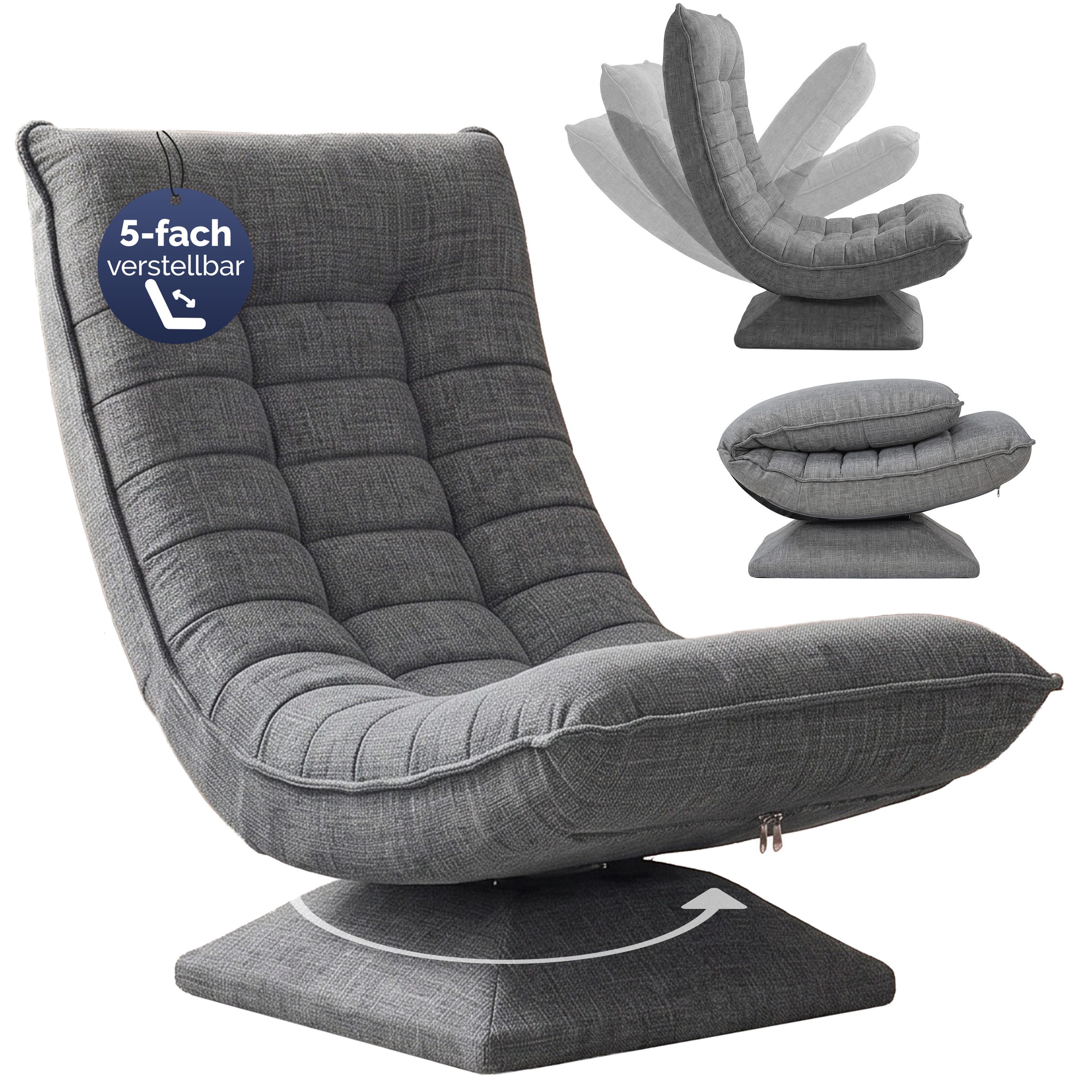 Casaria Relaxsessel Aberdeen, verstellbare Lehne Drehbar Klappbar 150kg Belastbarkeit 60x105x87cm