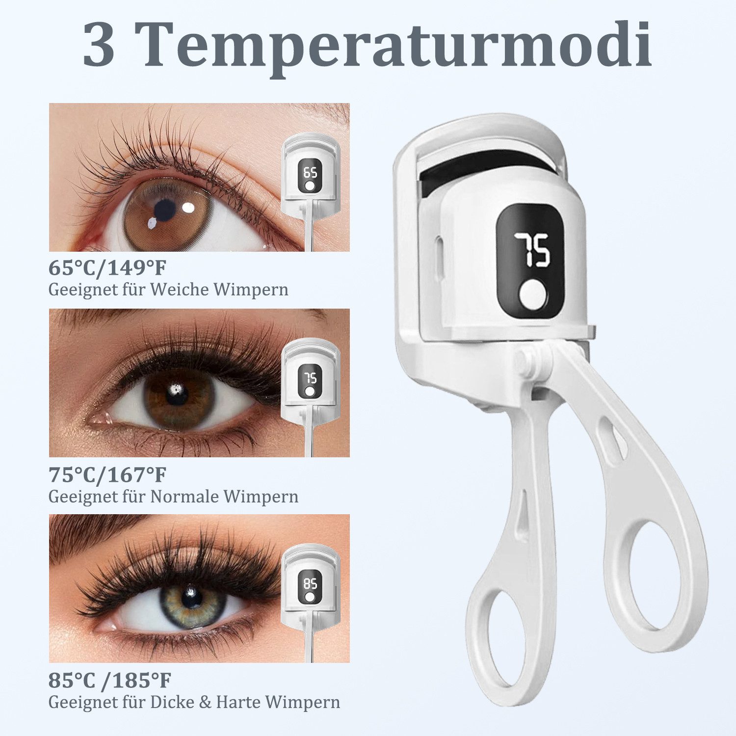 DESUO Wimpernzange Elektrische Wimpernzange Beheizbar 3 Temperaturmodi Wiederaufladbarer