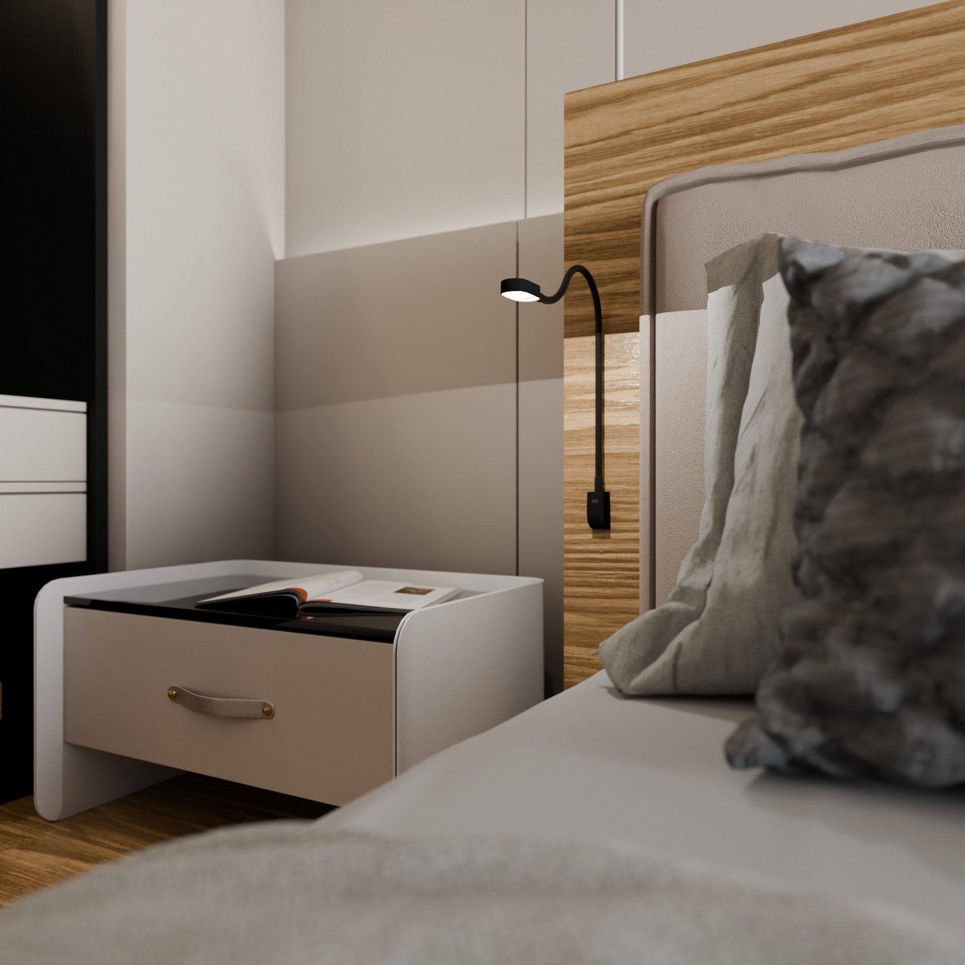 kalb Bettleuchte Ilios LED-Bettleuchte USB-C Wand- & Winkelmontage Flex Arm Dimmbar, Touch-Dimm-Schalter, Warmweiß