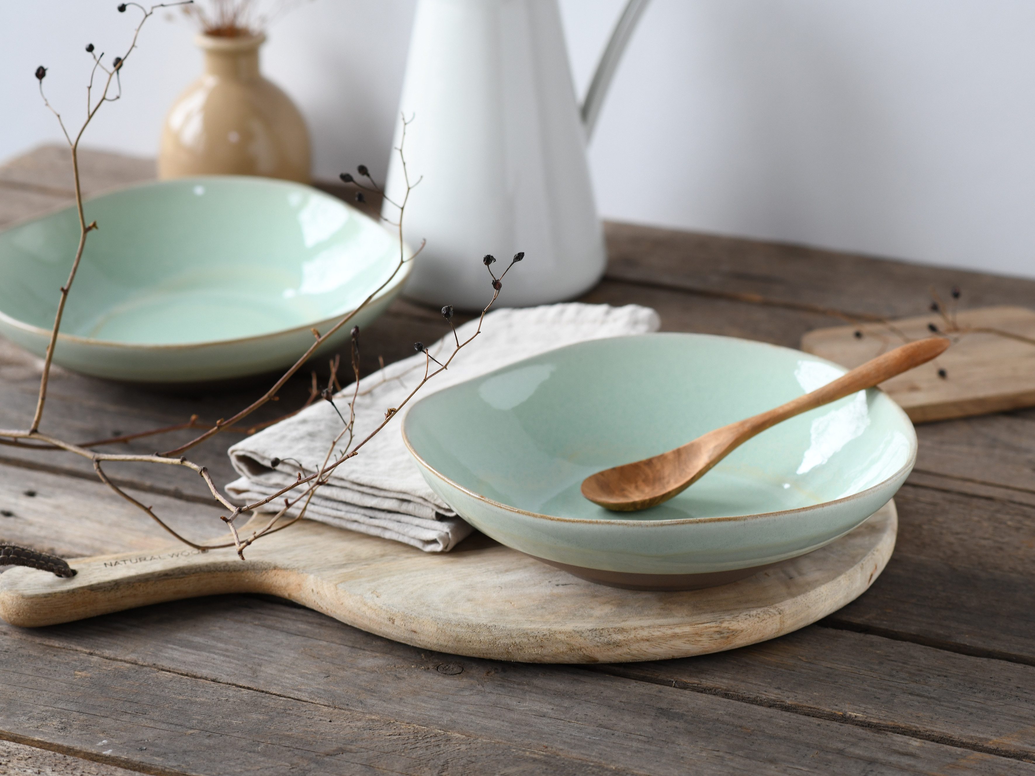 CreaTable Schale Basalt Bio, Pasta Bowl 2-tlg, Steinzeug, (Set, 2-tlg), Organische Form, Jedes Teil ein Unikat