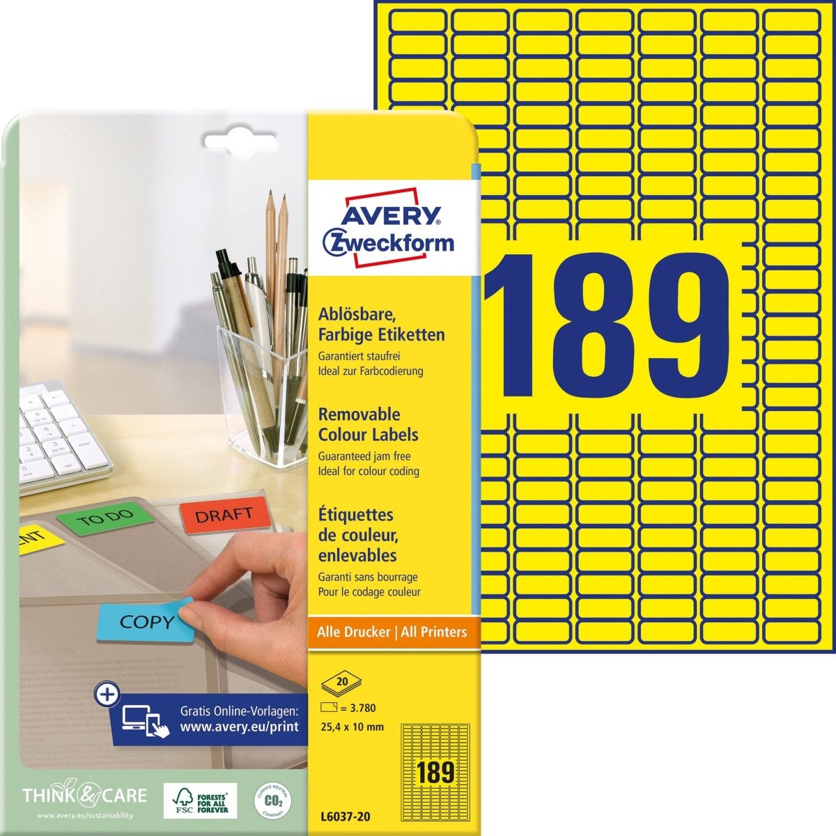 Etiketten Etiketten Inkjet/Laser/Kopier 25.4x10mm Mini VE=3780 Stück gelb