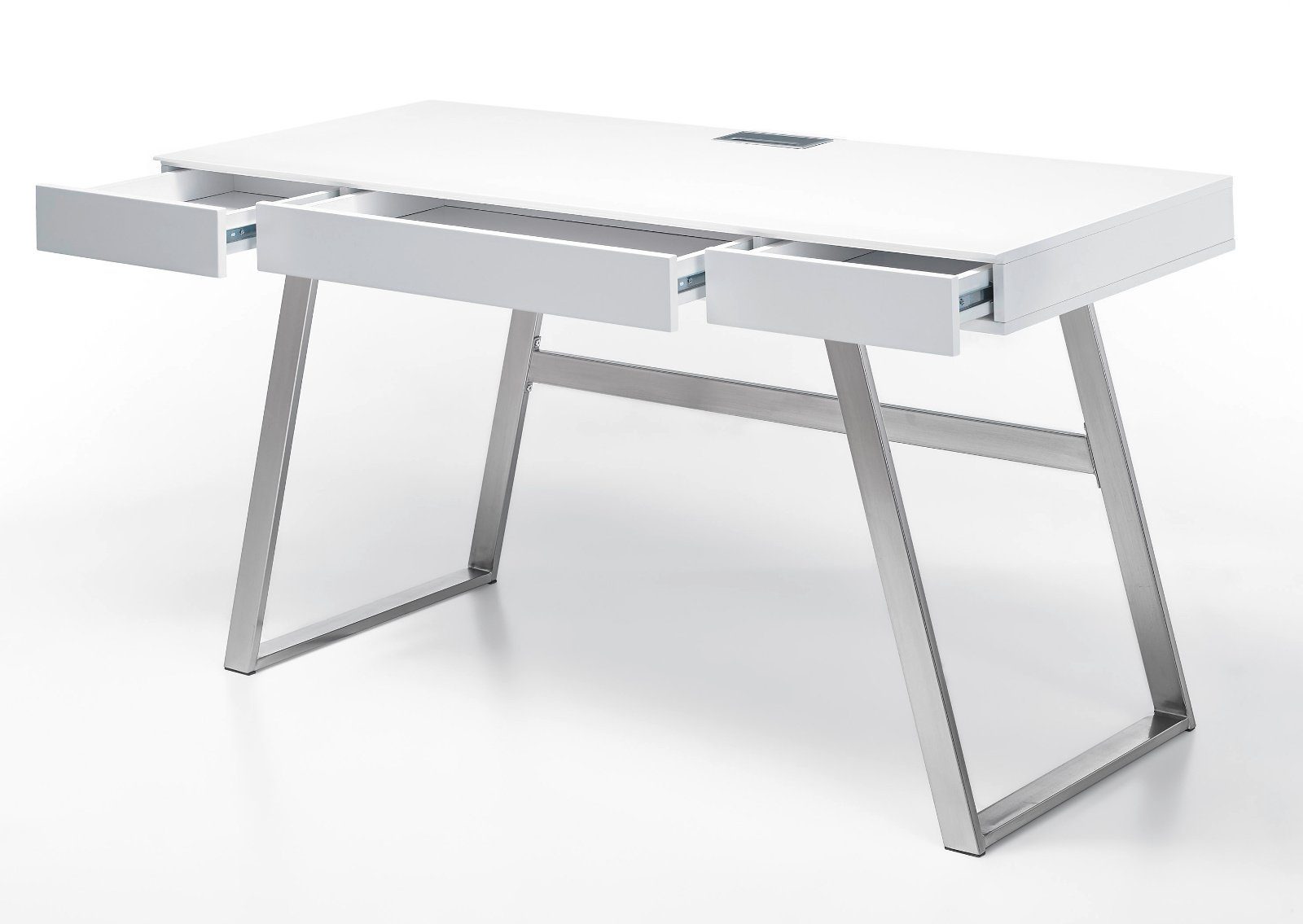 3 cm), (Laptoptisch furniture x Aspen lackiert, 140 mit in MCA Schubladen weiß 60 Edelstahl, Schreibtisch