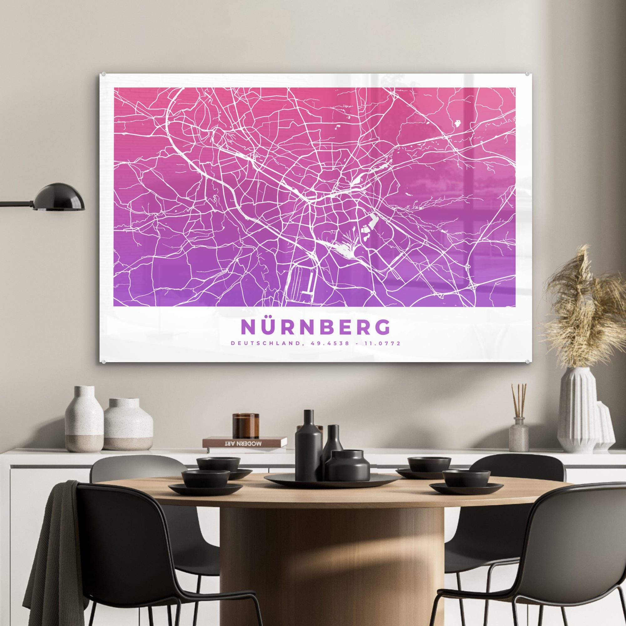 MuchoWow Acrylglasbild Nürnberg - - Wohnzimmer (1 Schlafzimmer Acrylglasbilder St), Stadtplan Deutschland, &