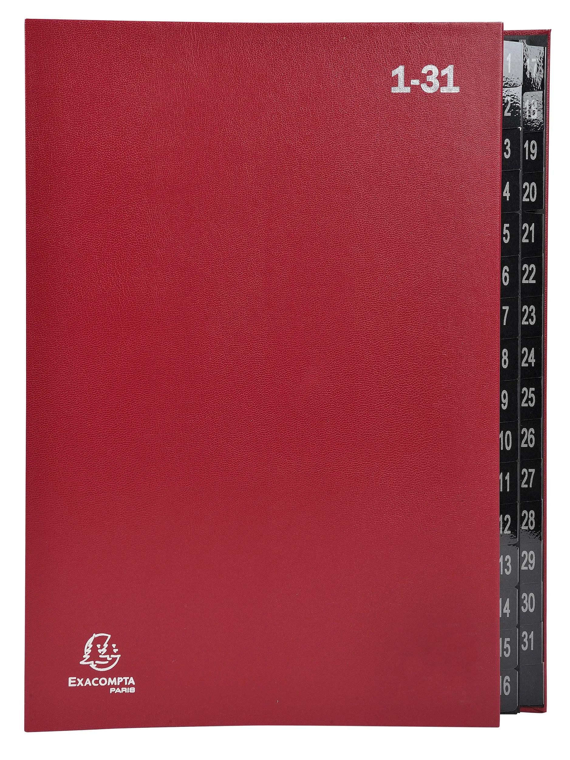 EXACOMPTA Organisationsmappe 6x Pultordner Ordnungsmappe 32 Fächern RC-Karton 1-31 A4 Rot 57035E, Fester Deckel dehnbare Ordnungsmappe
