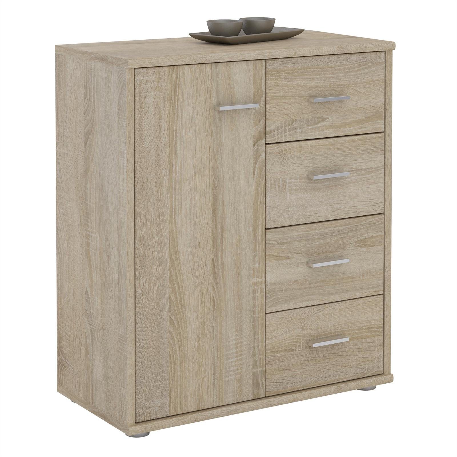 CARO-Möbel Highboard TIRANO, Kommode Highboard Mehrzweckschrank für Büro Design Beistell 1 Tür 4 Sc
