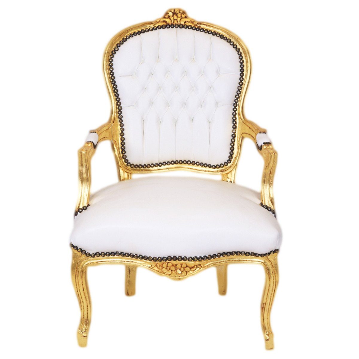 Casa Padrino Salon Stuhl Möbel Gold Antik Besucherstuhl - Barock / Stil Weiß