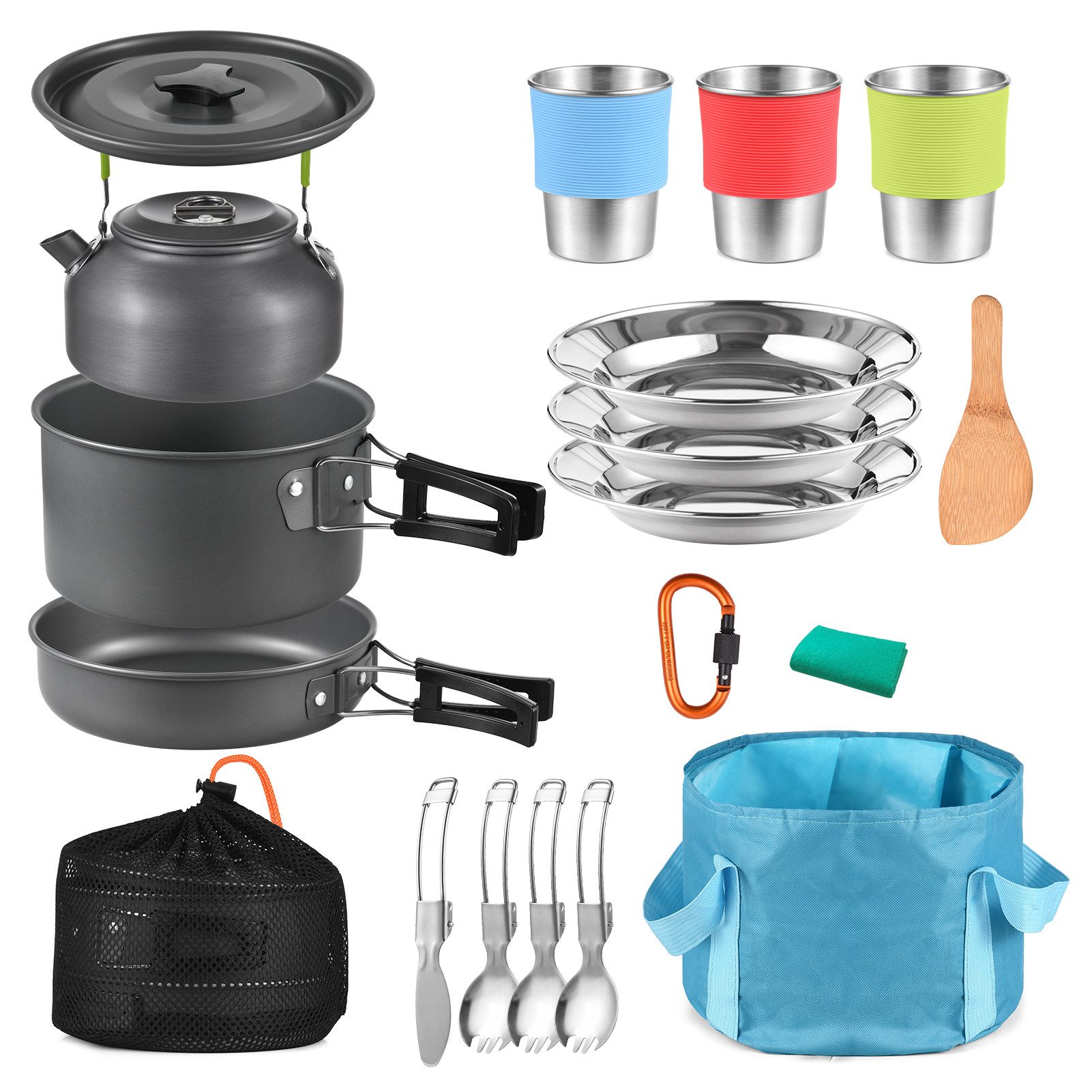 Geschirr-Set 21-teiliges Camping-Kochgeschirr-Set, Camping-Topf und Pfanne, Kochset