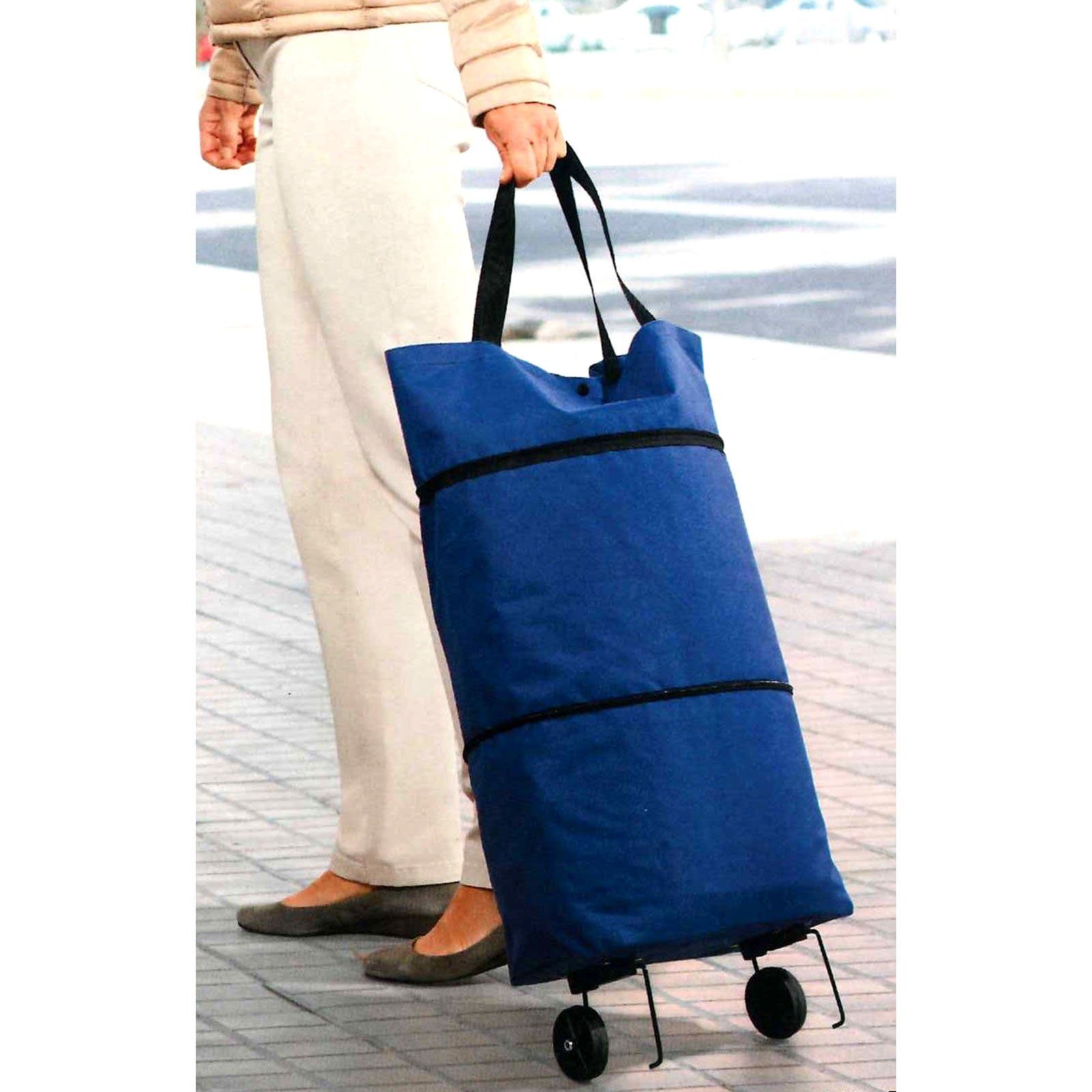 HAC24 l, Einkaufsroller Standfüße 2x Einkaufstrolley mit Tragetasche, 26 Blau Trolley Räder und Einkaufstasche mit 2in1 Einklappbare