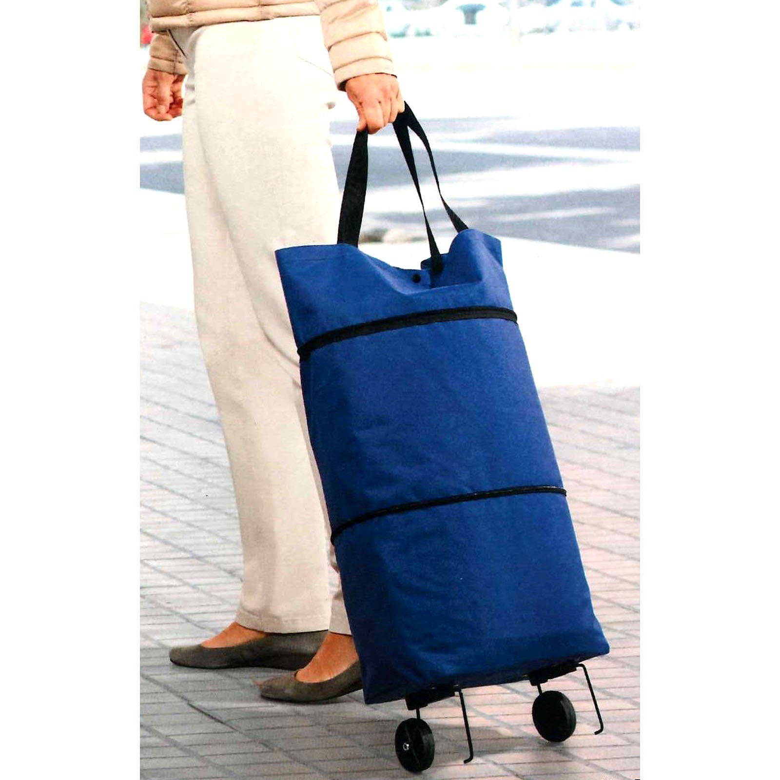 HAC24 Einkaufstrolley 2in1 Einkaufstasche und Einkaufsroller Trolley  Tragetasche, 26 l, Blau mit Einklappbare Räder mit Standfüße