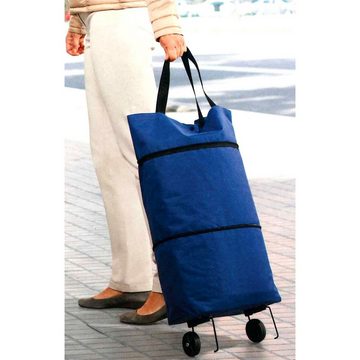 HAC24 Einkaufstrolley 2in1 Einkaufstasche und Einkaufsroller Trolley Tragetasche, 26 l, Blau mit Einklappbare Räder mit Standfüße