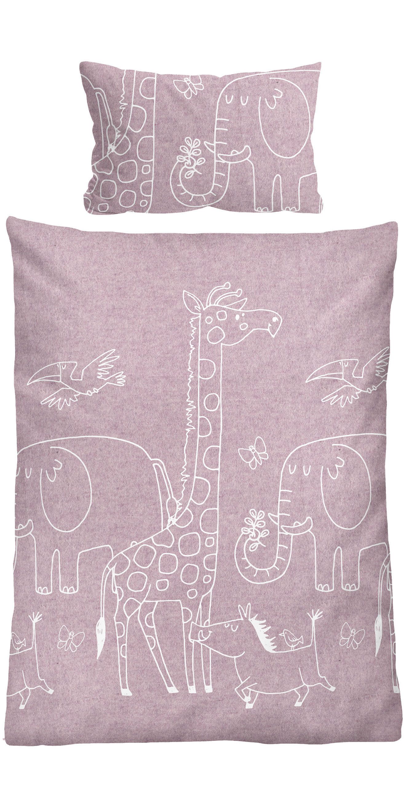 Biberna Kinderbettwäsche 0840520, Flanell, 2 teilig, kuschelig warm, samtweich, Melange, 100% Baumwolle, made in Germany