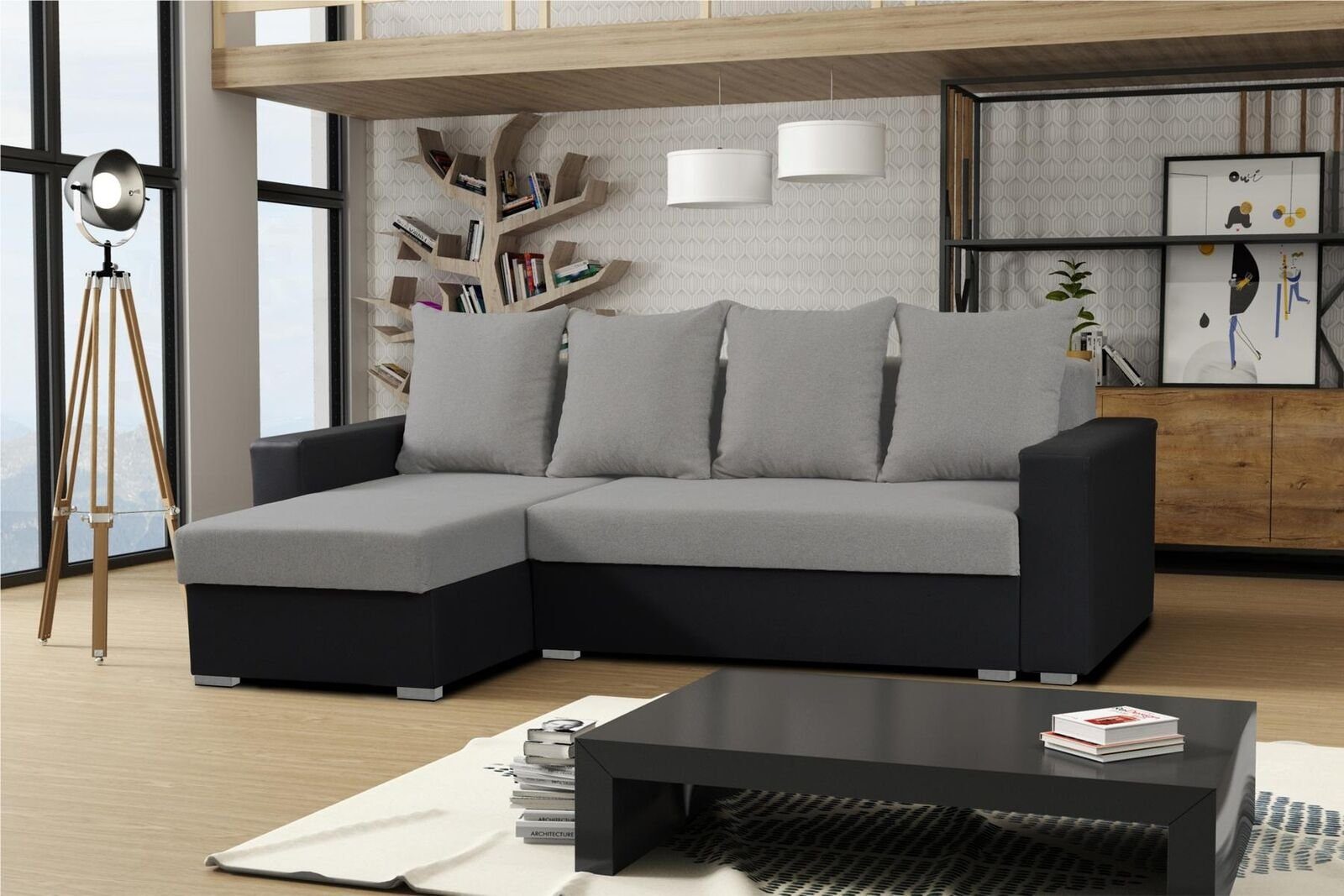 JVmoebel Ecksofa, Sofa L-Form Sofas Grau Couch Ecke Textil Wohnzimmer Couchen