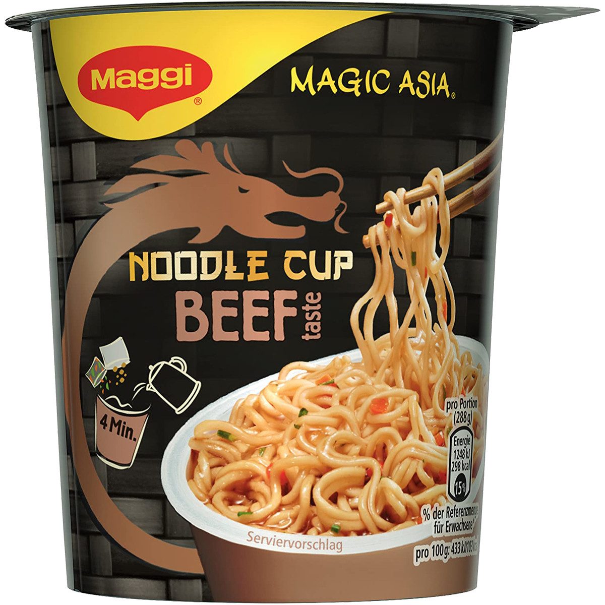 MAGGI Fertiggericht, Maggi Magic Asia Noodle Cup Beef Snack mit Rindgeschmack 63g