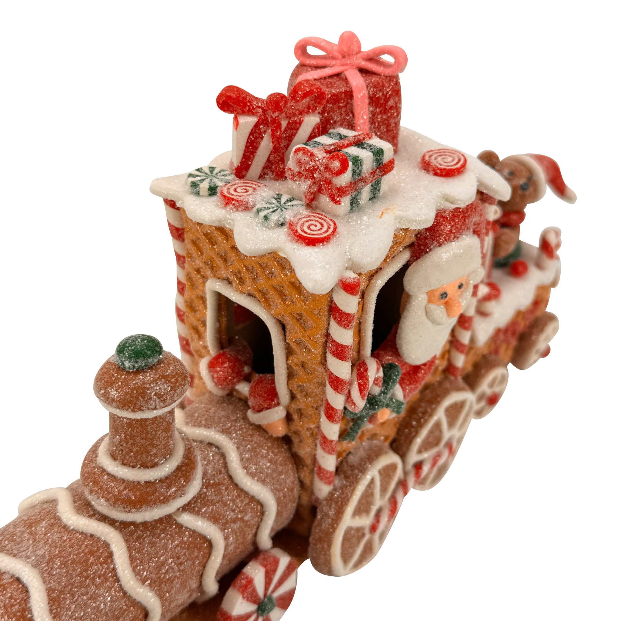 Online-Fuchs Dekofigur Lebkuchenzug mit Weihnachtsmann & Glitzer - Lebkuchenmännchen (Weihnachtsdeko, Weihnachten), mit Glitzerschnee überzogen – Bild 4 von 4
