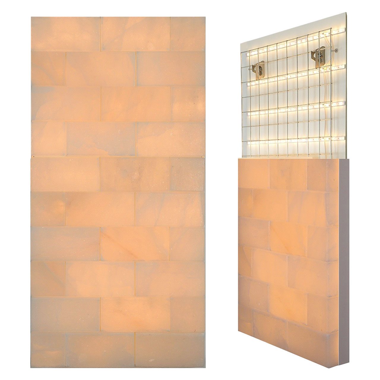 Pramodan & Dinesh Wanddekoobjekt Salzwand Komplettbausatz Weißsalz 50 x 100 cm, mit SALUX®-Warmlicht