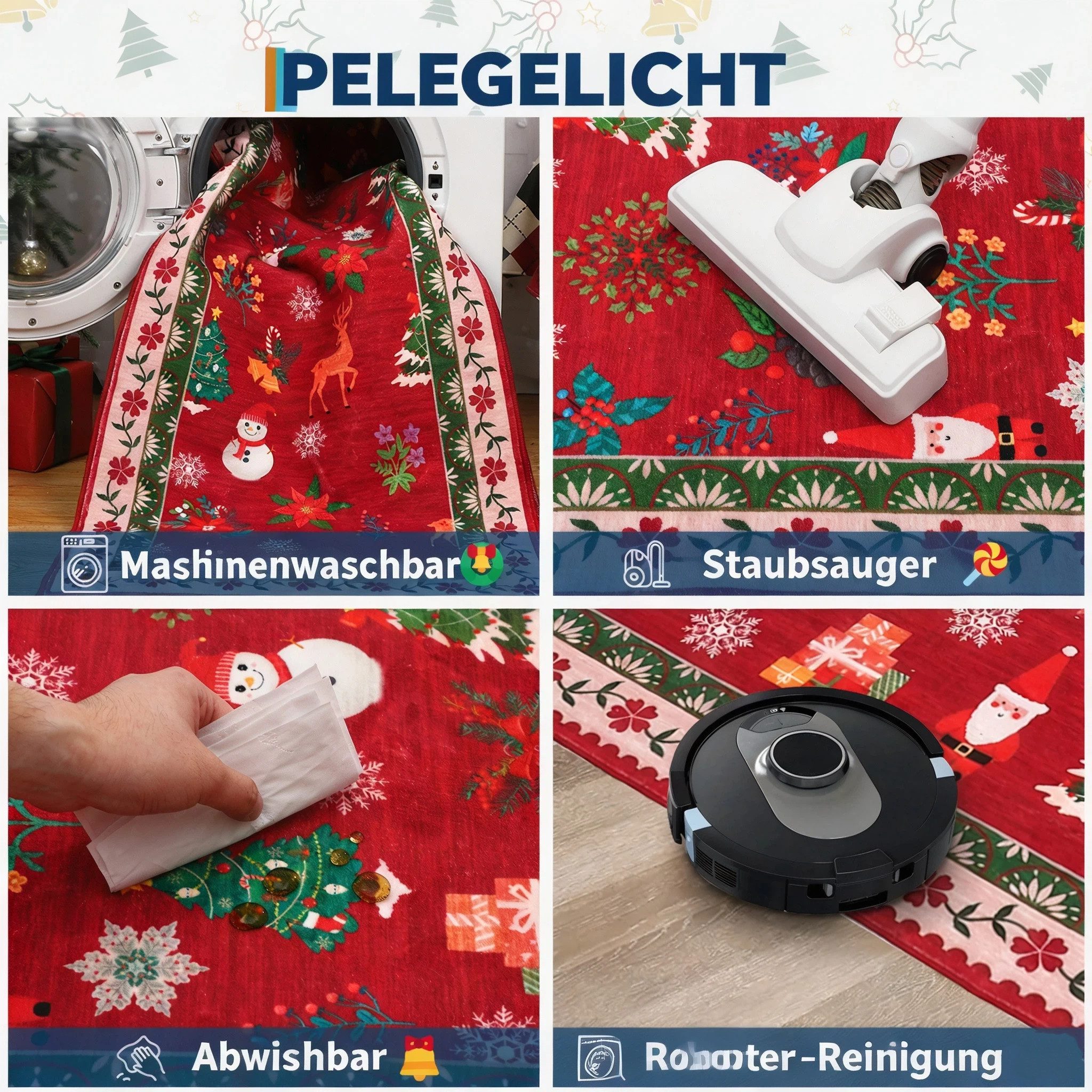GarveeMore Teppich Roter Weihnachtsblumen Teppich,waschbar, faltbar, weich, rechteckig, Höhe: 5 mm – Bild 5 von 5