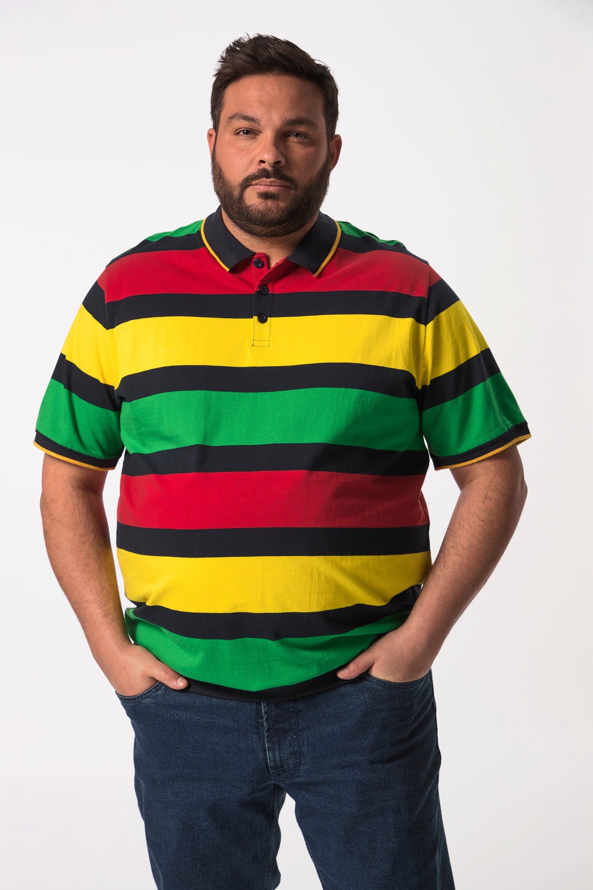 Poloshirt Poloshirt Bauchfit Halbarm Streifen