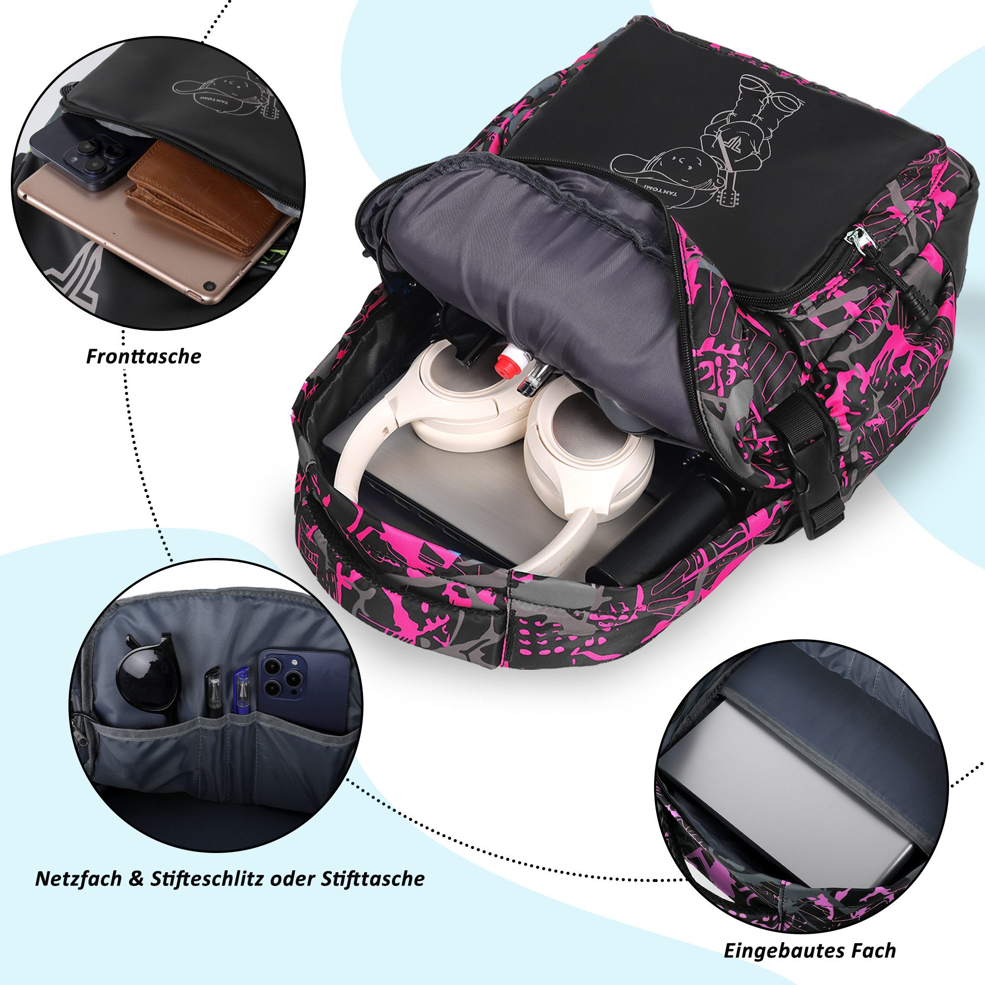 TAN.TOMI Schulrucksack Rucksack Jungen Schulrucksack Mädchen Teenager Jugendliche Daypacks, Kinder Reflektierender Schultasche Outdoor Camping Groß Schulranzen – Bild 5 von 5