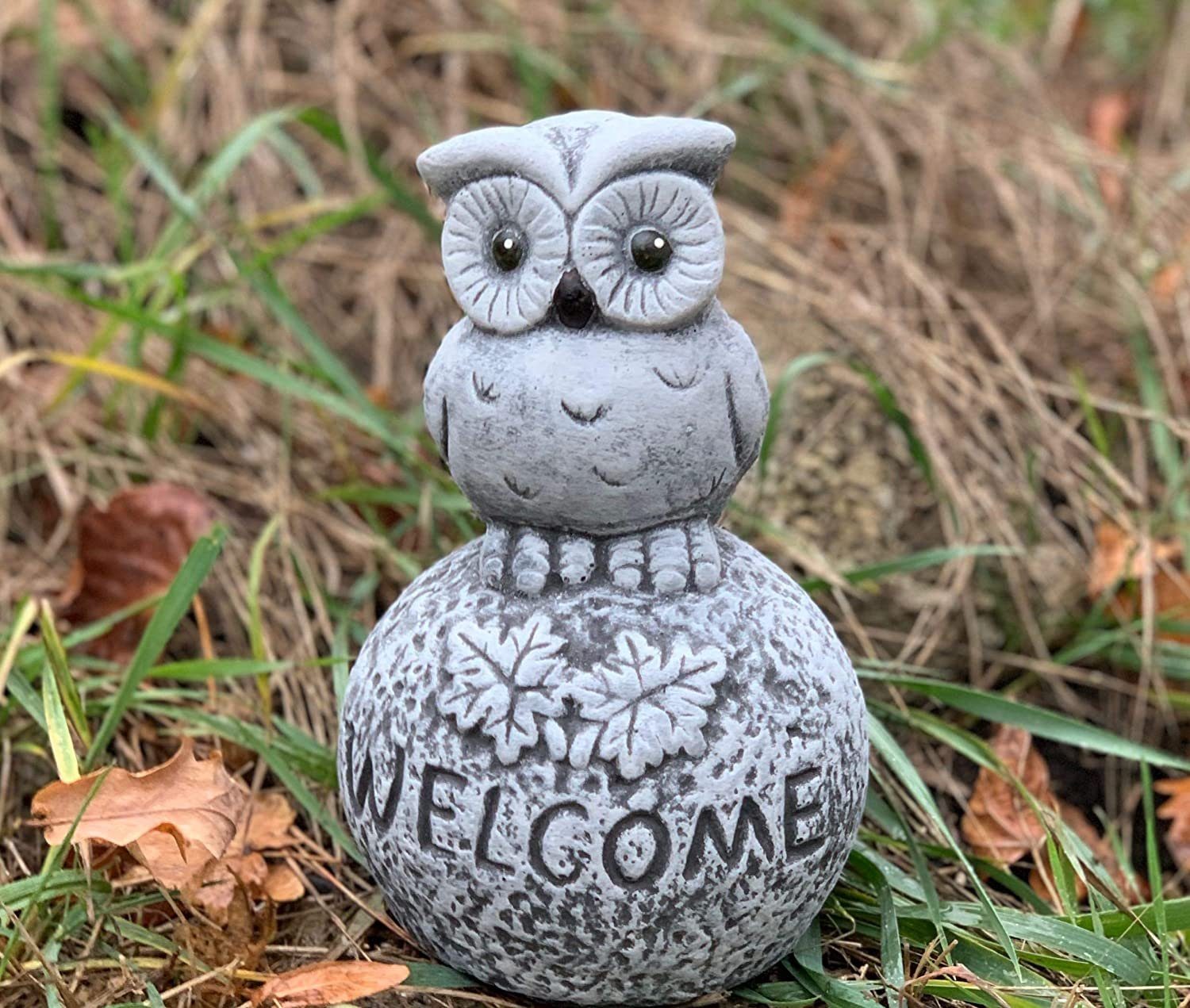 Stone and Style Gartenfigur Steinfigur Eule auf Kugel Welcome günstig online kaufen