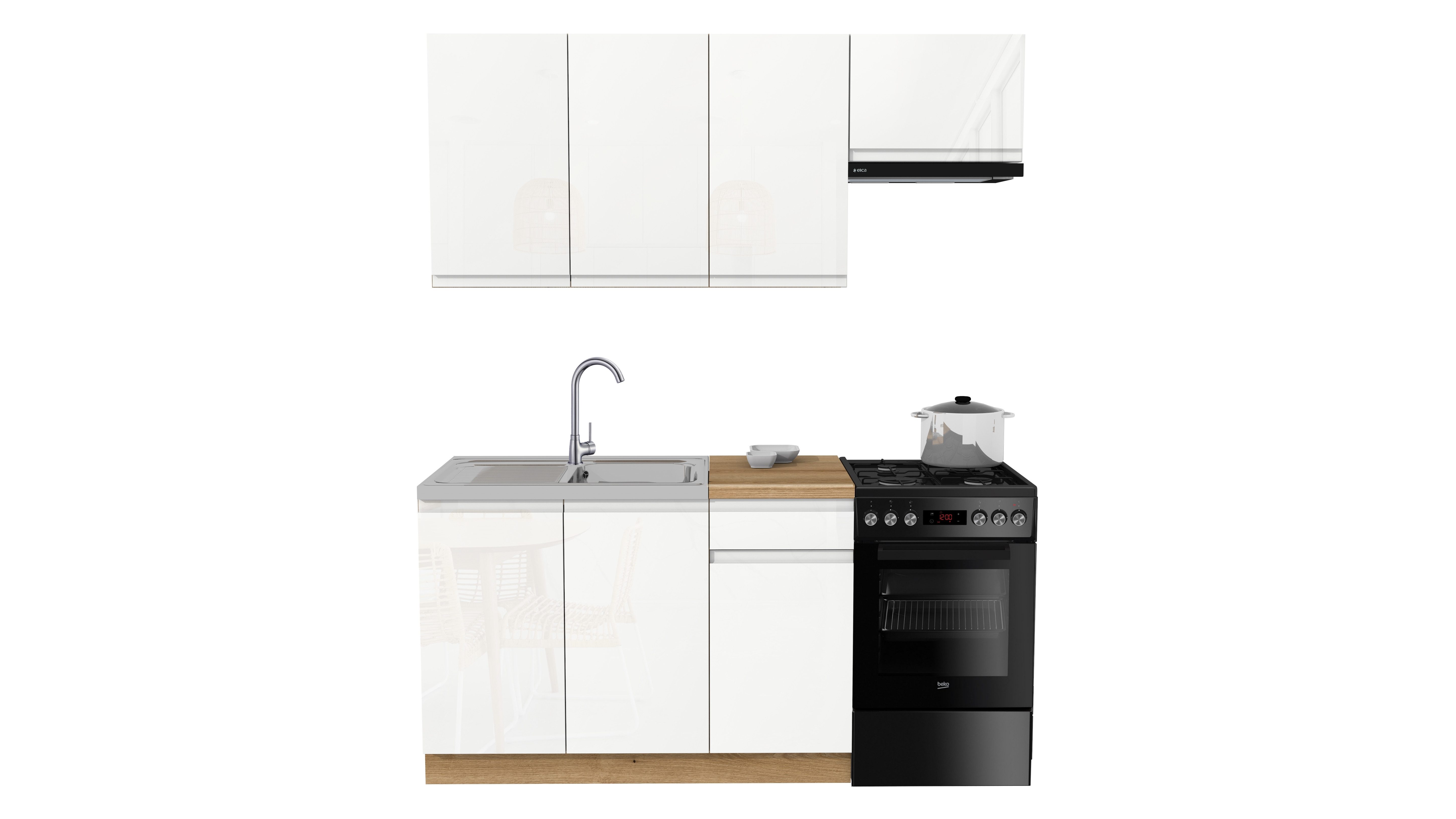 ROYAL24_MARKT Küchenzeile SIMPLY Z13 170 cm - Weiß Hochglanz / Eiche, (Komplett Set), Feinste Qualität - Modern - Zeitlos