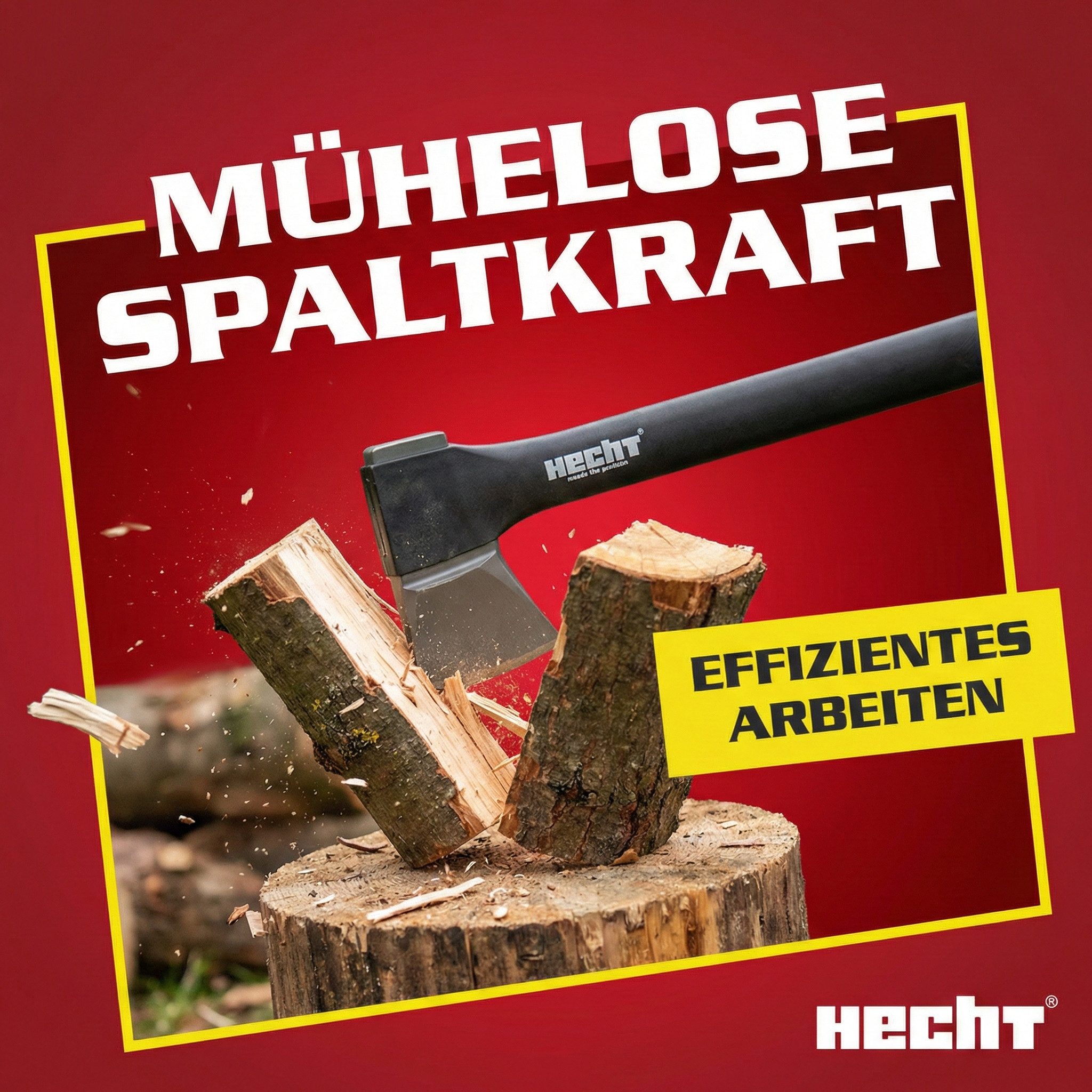 Hecht Spaltaxt Brennholz Holz Axt, 1,17kg für Garten, Baustelle, Wald, 59 cm Länge, Teflon beschichtet, Schutzkappe mit Tragegriff