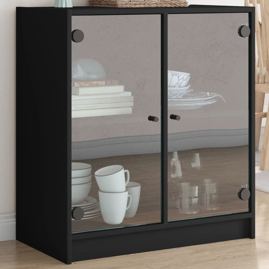 vidaXL Beistellschrank Beistellschrank mit Glastüren Schwarz 68x37x75,5 cm (1-St)