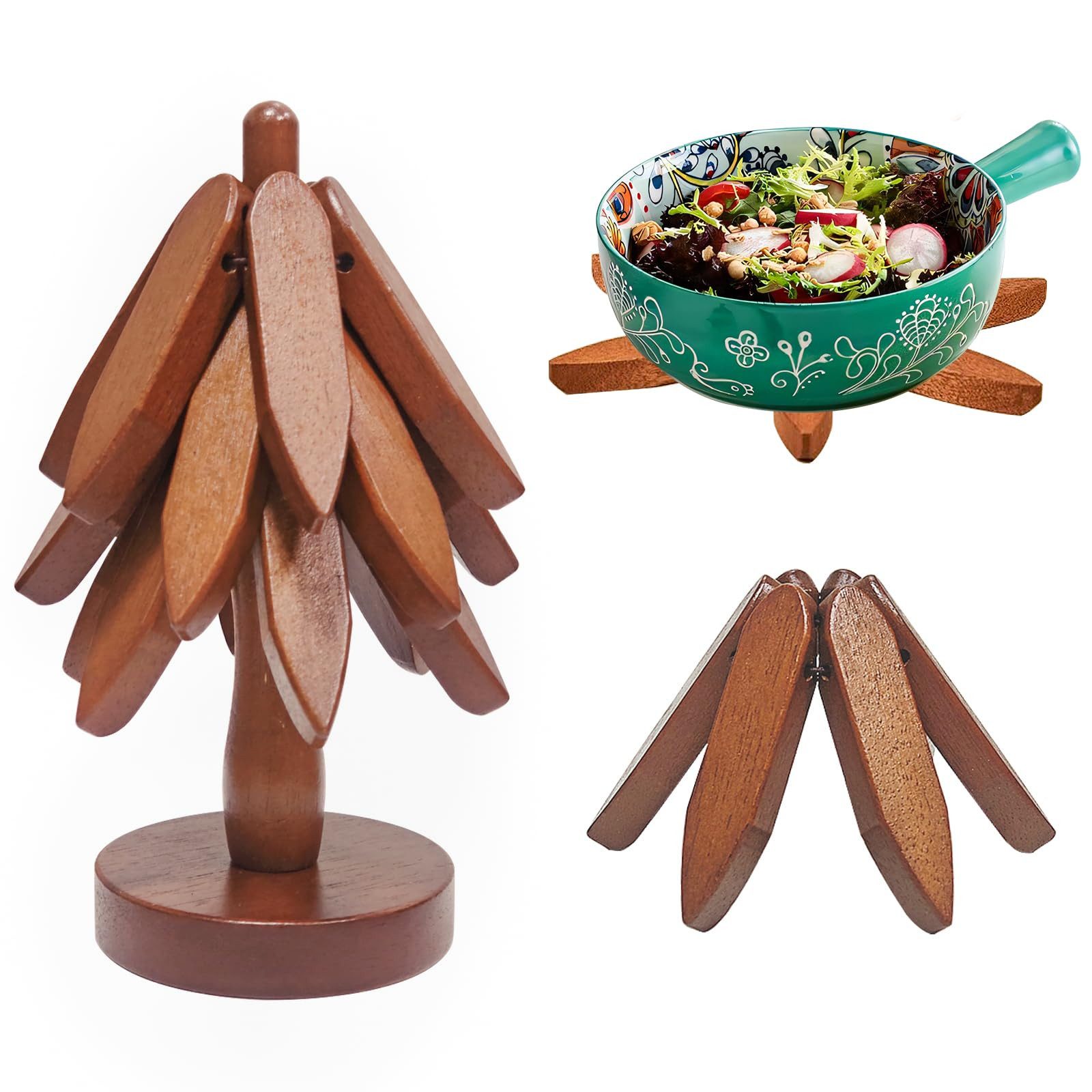 BlingBin Tassenuntersetzer Tischset Подставки aus Holz, Faltbar Подставка Baumform, Zubehör für heiße Töpfe, Pfannen, Schüssel, 1er Set, 4-tlg., Baum Подставки für Pfannen Töpfe Schüsseln Besteck Schutz