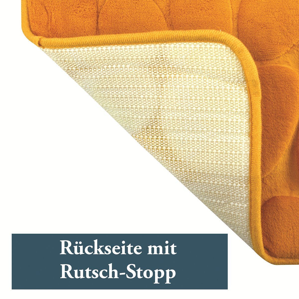 Badematte KIESELSTEIN, rutschhemmende Beschichtung, für Fußbodenheizung geeignet, strapazierfähig, waschbar, schnelltrocknend, Microfaser, PVC, aus super-weicher Microfaser, in 2 Größen und vielen trendigen Farben erhältlich, 50 x 80 cm, safran
