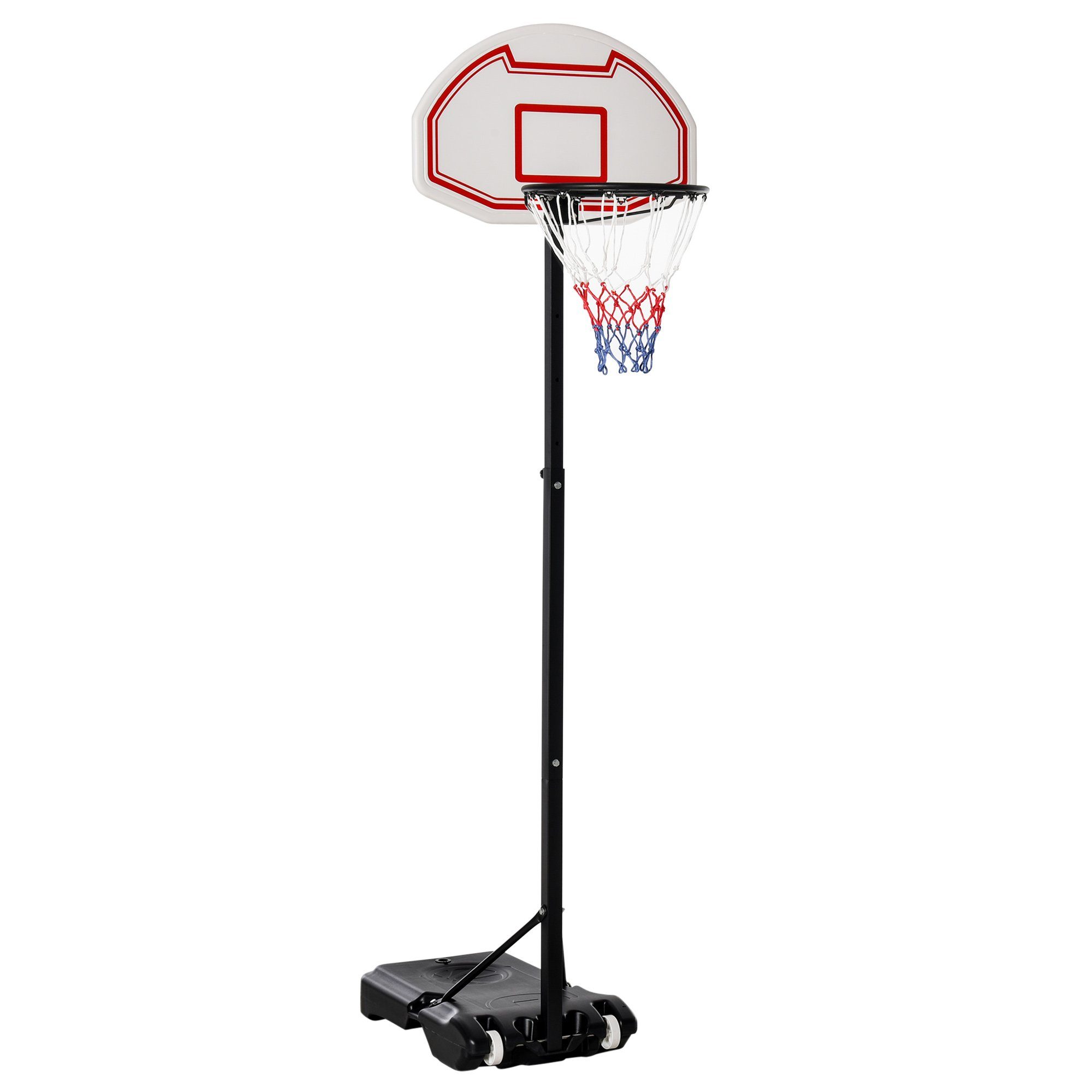 HOMCOM Basketballständer + 1-St., Rollen Stahl PE Standfuß Wasser höhenverstellbar mit (Set, Schwarz Basketballkorb Zielbretthöhe befüllbar 194-249 cm), mit