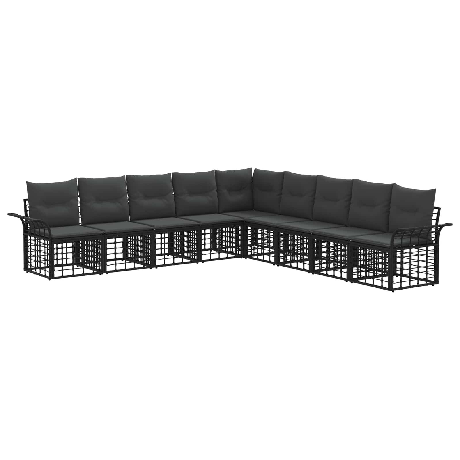 vidaXL Gartenlounge-Set Outdoor-Sofagarnitur 9 pcs Schwarz und Dunkelgrau Polyester, (9-tlg)