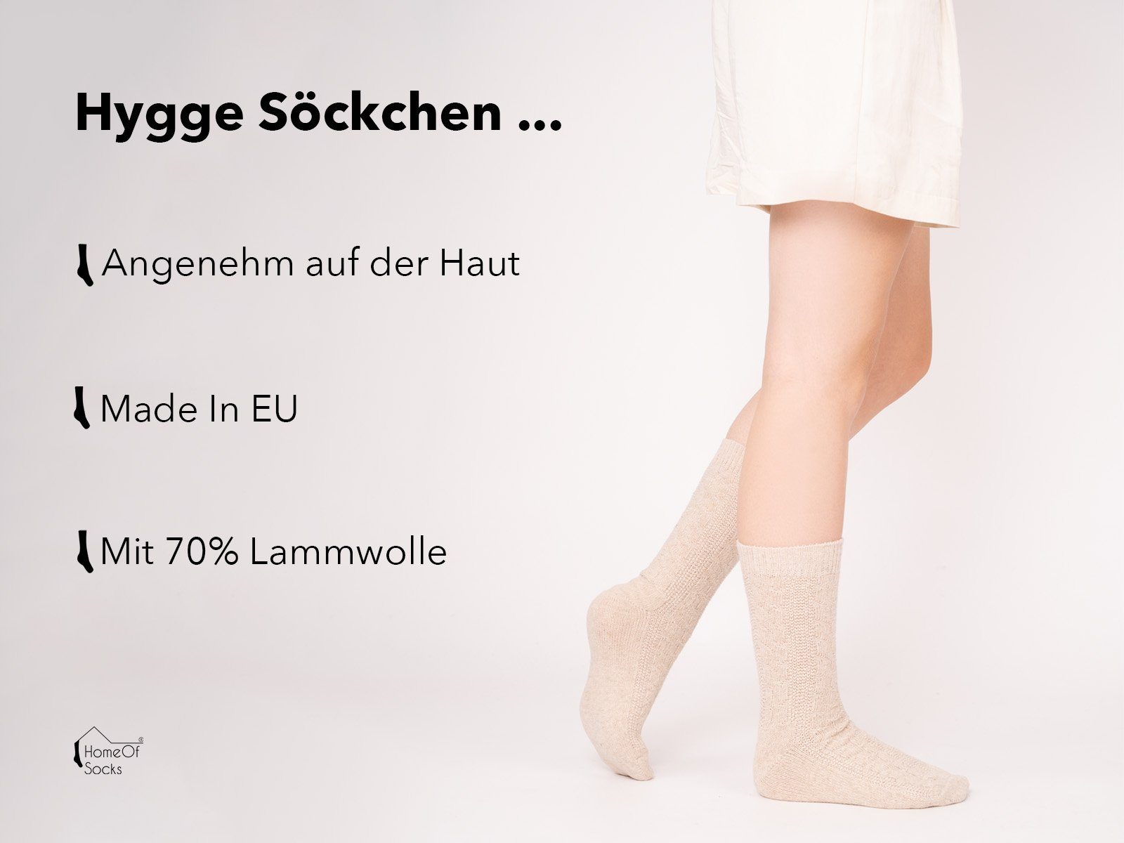 Lambswool Paar) und Wollsocken Zopfmuster Wollsocken strapazierfähige HomeOfSocks Extra 70% Feine Warm Beige (Paar, 1 Socken Lammwolle Socks