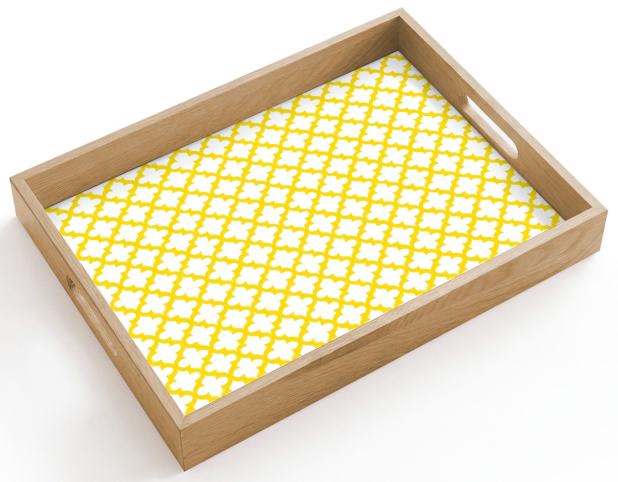 OnlyWow Tablett Rechteckig mit Henkel Muster – Geometrisch – Klassisch – Gelb, Eichenholz, (1-tlg), Siervierplatte, Tray, Frühstücksbrett