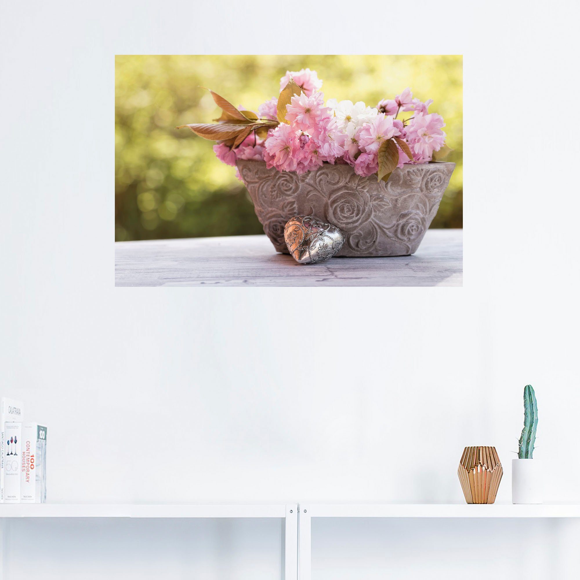 Leinwandbild, Blumen Alubild, Wandaufkleber in als versch. St), Kirschblüten oder in Artland Schale, (1 Größen Wandbild Poster