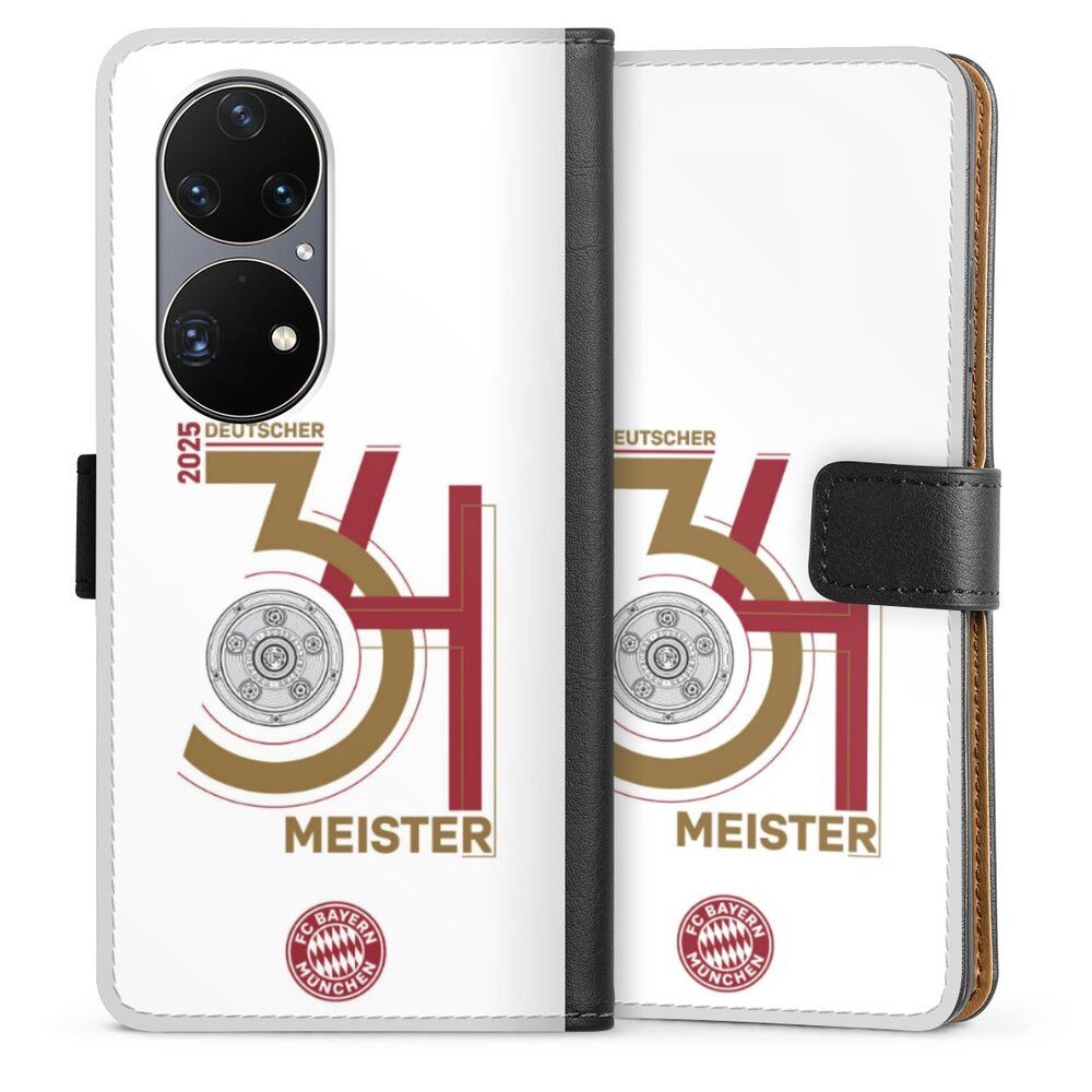 DeinDesign Handyhülle FC Bayern München Meister Offizielles Lizenzprodukt, Huawei P50 Pro Hülle Flip Case Klapphülle Handytasche Leder