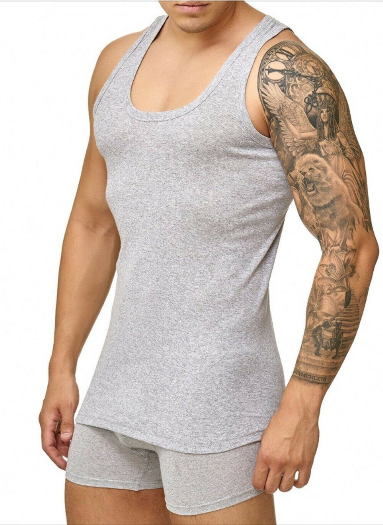 cwonlineshop Unterhemd Tank Top Achselshirt für Herren Grau (Spar-Set, 4-St) Feinripp aus 100% Baumwolle Grau