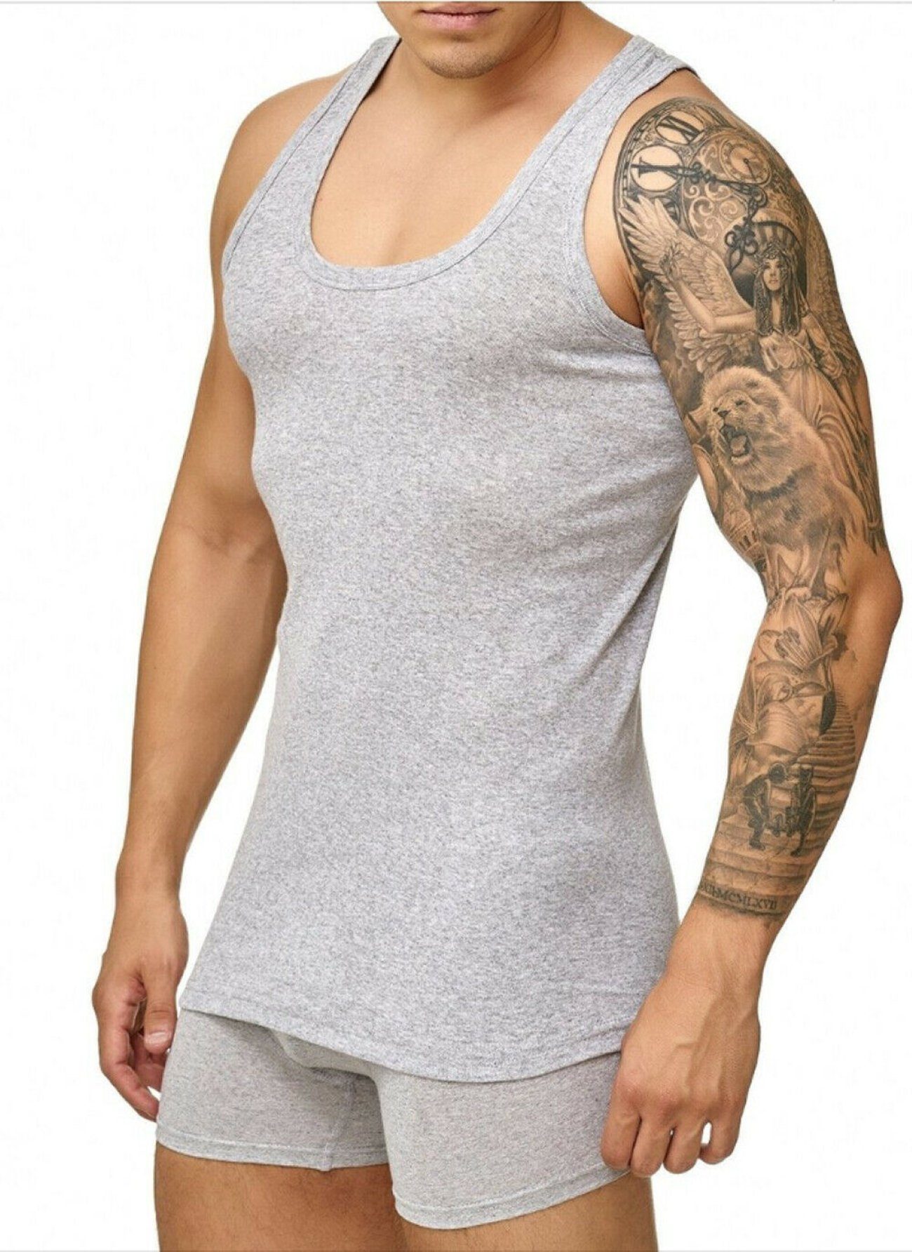 aus 100% cwonlineshop für Feinripp 4 Tank Grau Stück) Unterhemd Top 4-St., Herren (Spar-Set, Baumwolle Achselshirt