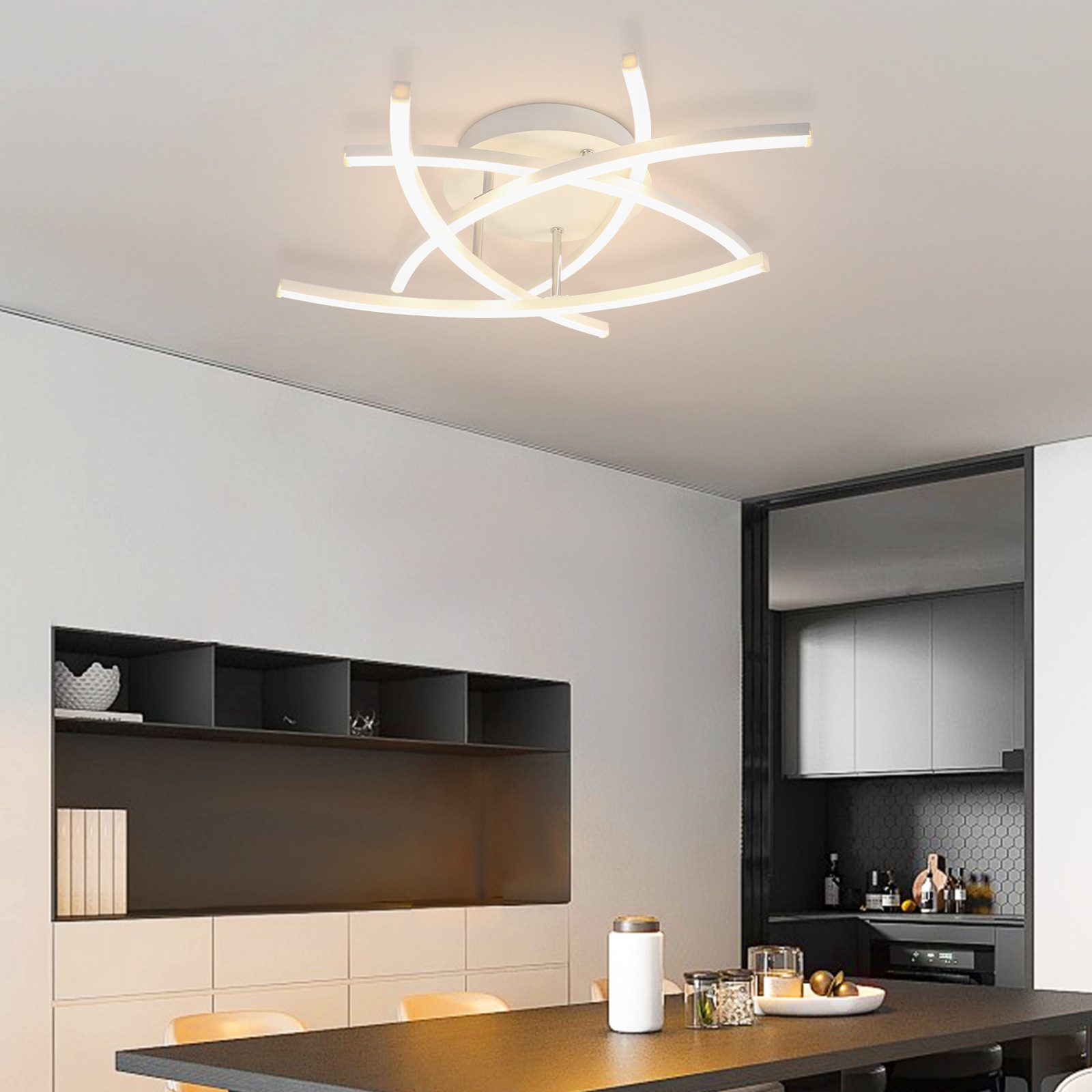 ZMH LED Deckenleuchte Wohnzimmer Schwarz/Weiß 32W Dimmbar Modern Flurlampe für Büro, Augenschutz, Einfache Installtion, LED fest integriert, 3000-6500K, Metall Schlafzimmerlampe mit Fernbedienung Küche