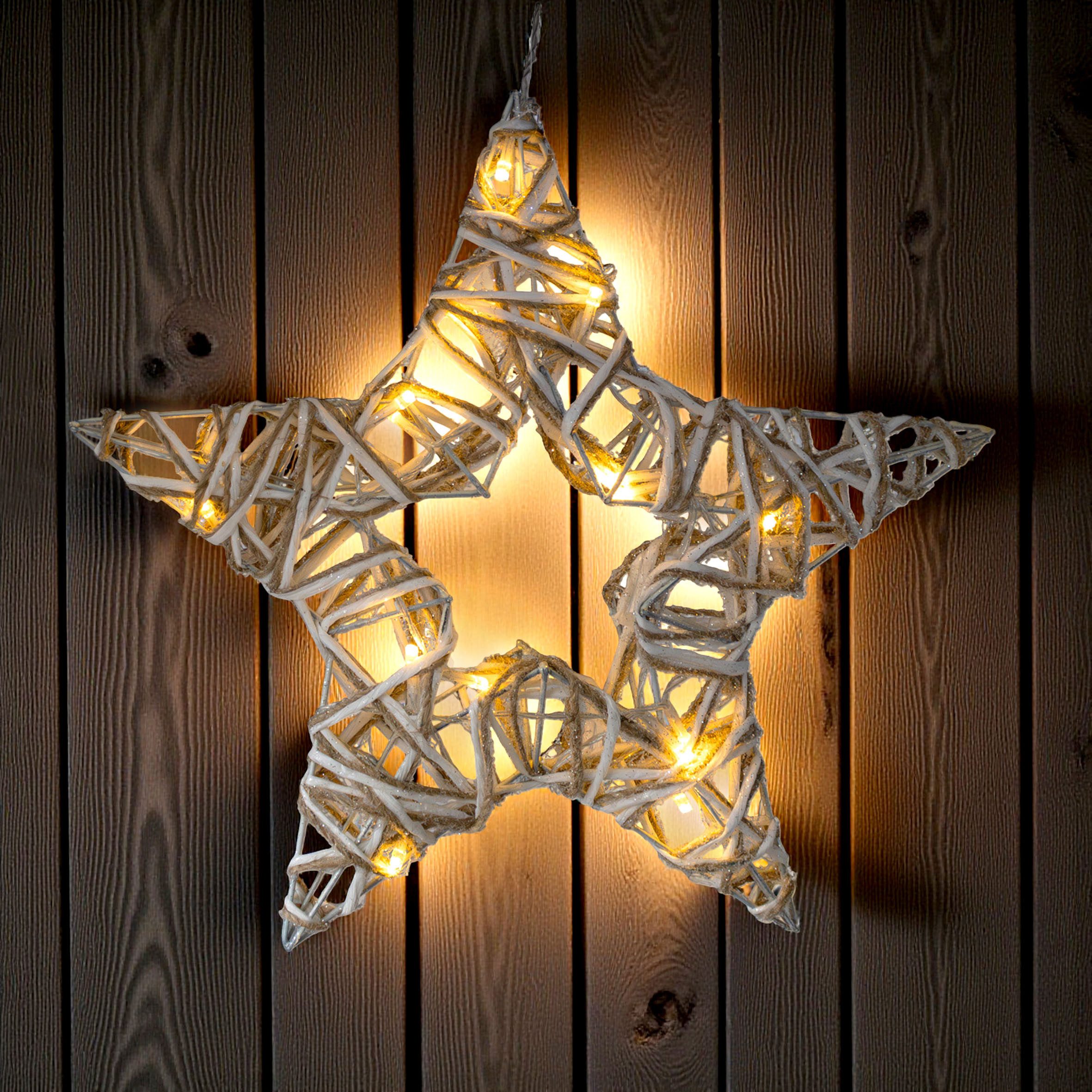 Spetebo LED-Dekofigur Rattan Stern zum Hängen warm weiß beleuchtet (Anzahl, 1 St., Stück), mit automatischem Timer