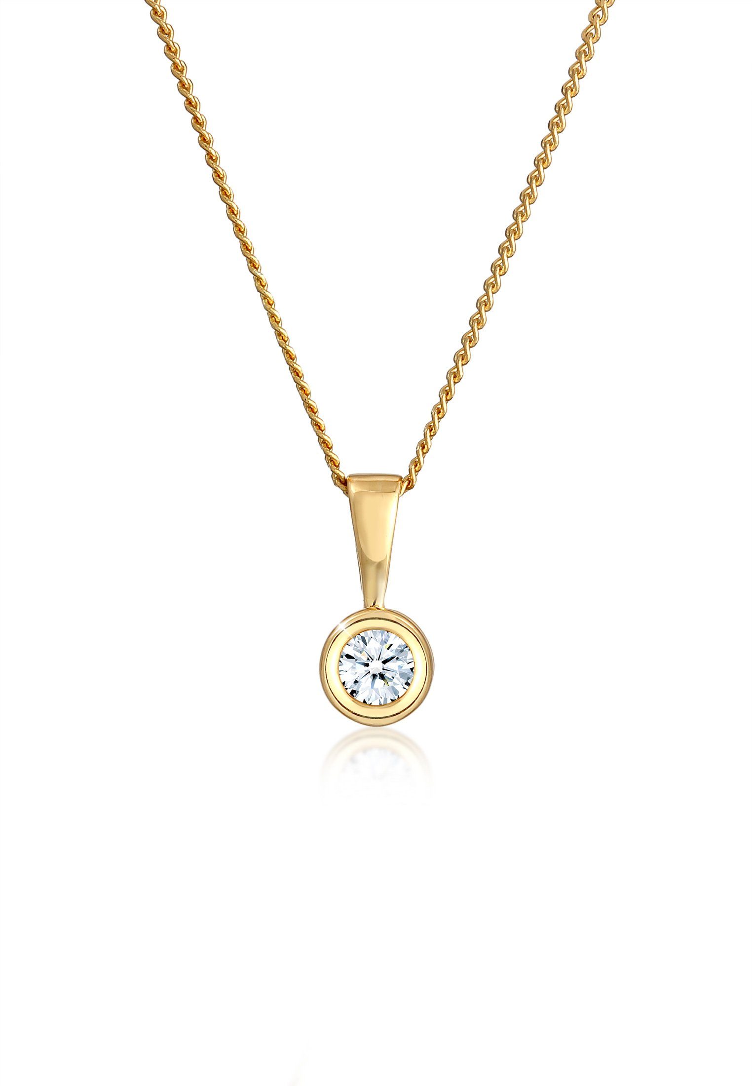 Collierkettchen Solitär Diamant Weiß Brillantschliff (0.11 ct) 585 Gelbgold
