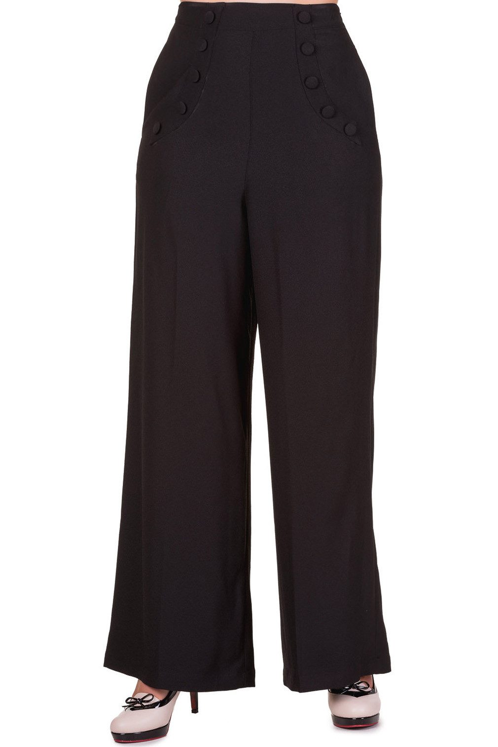 Banned Schlaghose Retro Full Moon Schwarz Vintage Trousers 40er Jahre Stil