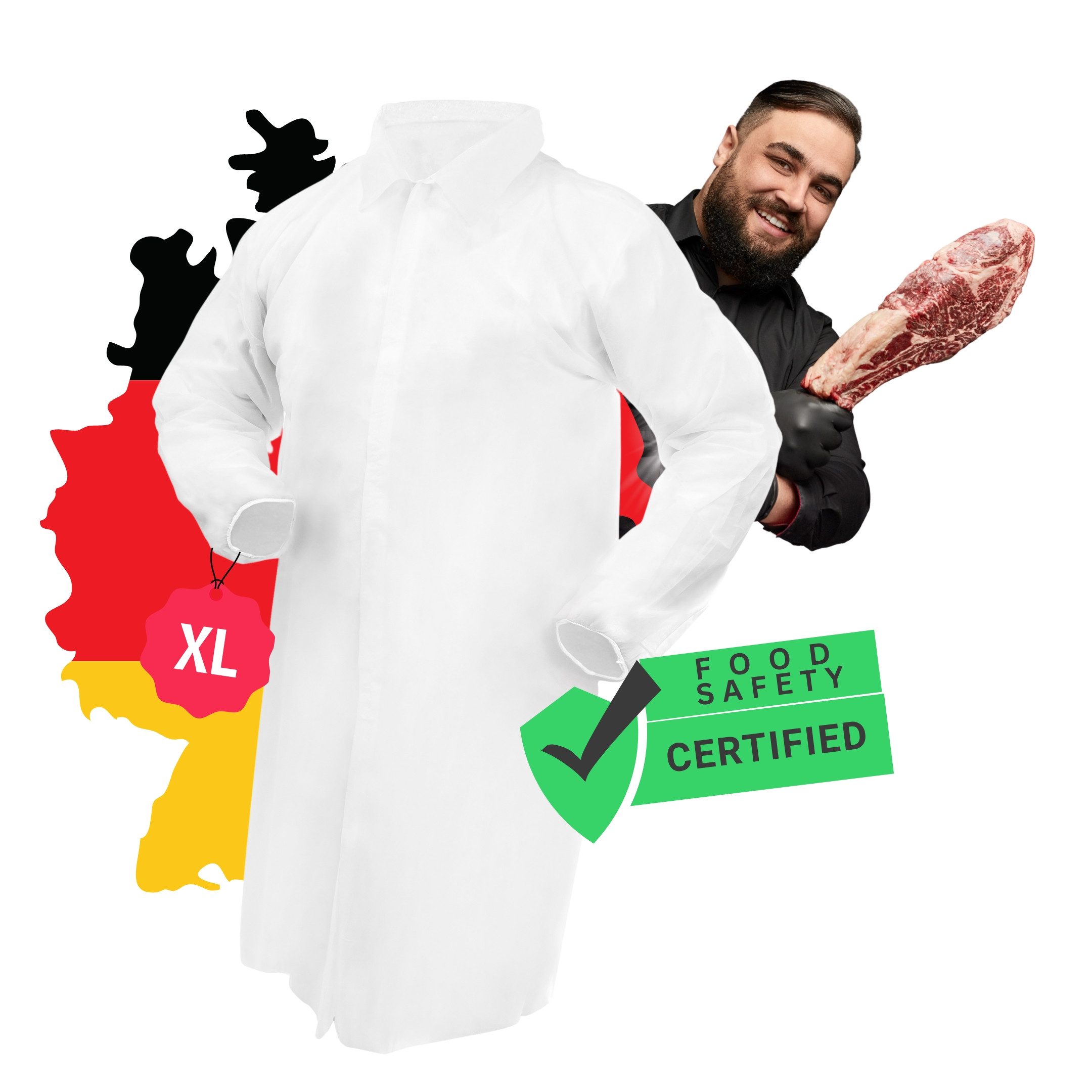 TronicXL Brustschutz 50 Stück XL Einweg Vlies Mantel Vliesmantel für Besucher Produktion (50-tlg), Einwegkittel Schutzkittel Einmal Einweg Besucherkittel Schutzanzug