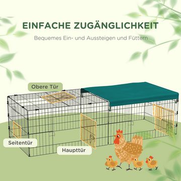 PawHut Kleintierkäfig Haustier-Laufstall mit 5 Türen, Kaninchenstall mit Dach, für draußen, 185 x 75 x 50 cm, Grün