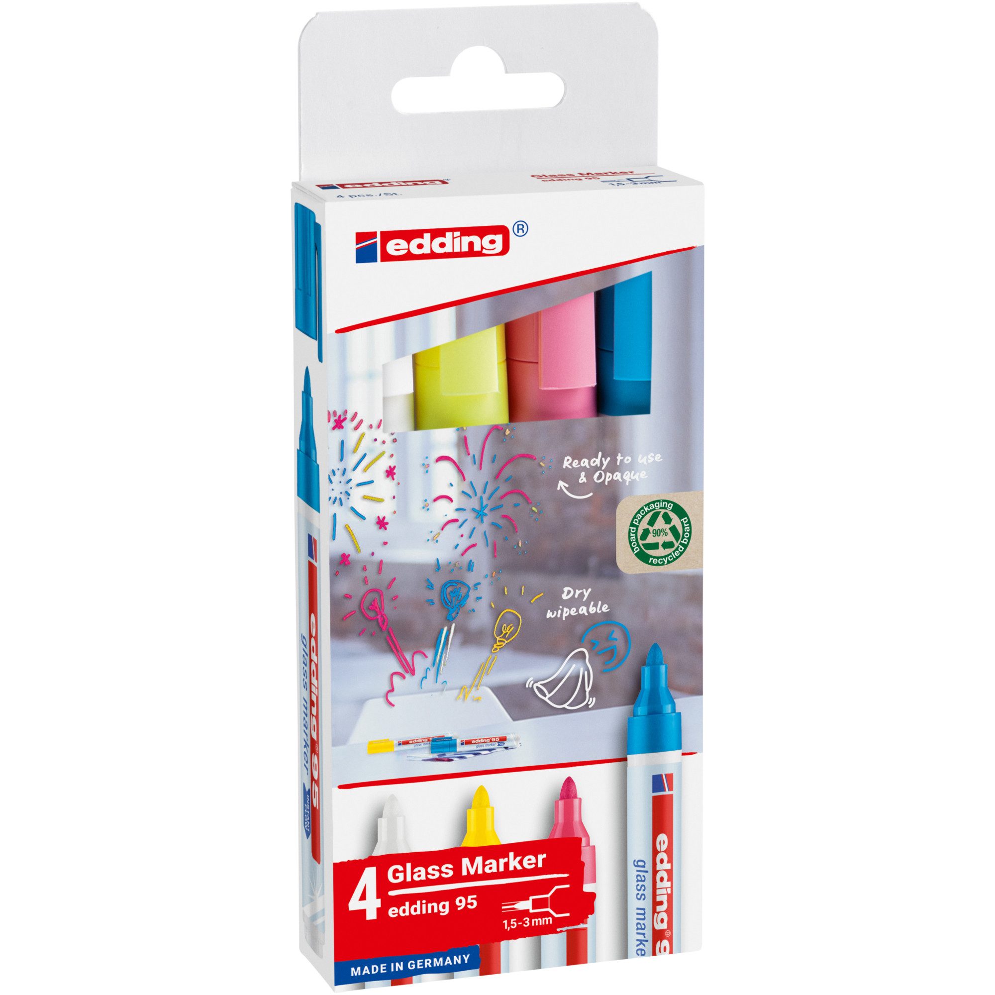 edding Filzstift Glasmarker 4-95-4-1 1,5-3mm sortiert 4 Stück (10 Stück)